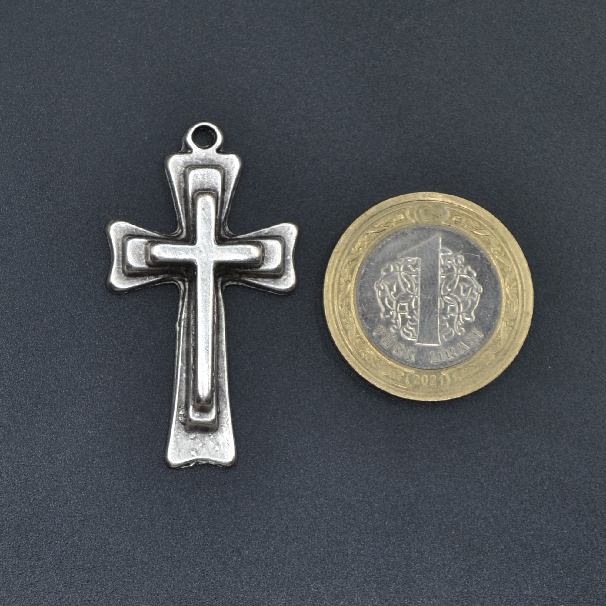 Haç Kolye - Gümüş ( Silver ) Renk - 60 cm Düz Ezme Zincir Kolye