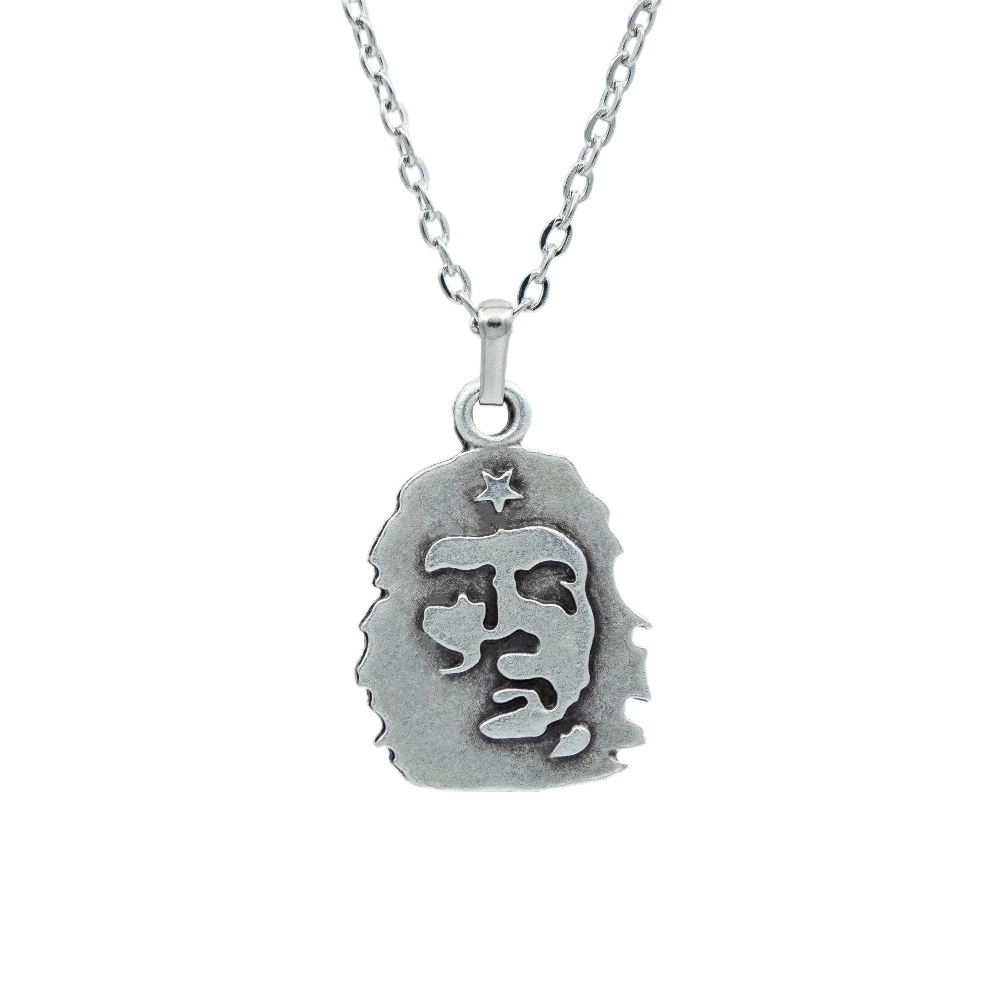 Che Guevara Kolye - Gümüş ( Silver ) Renk - 60 cm Düz Ezme Zincir Kolye