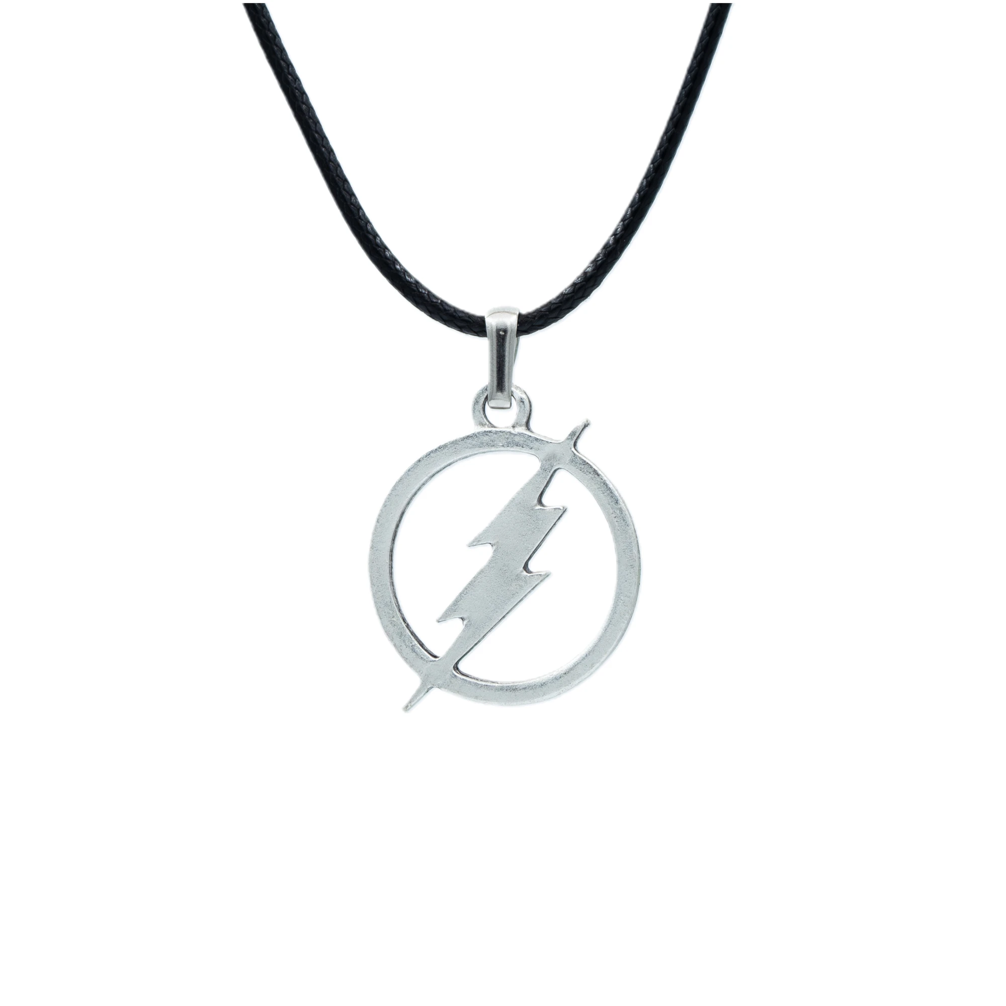 Şimşek Flash Kolye - Gümüş ( Silver ) Renk - 60 cm Deri İp Kolye