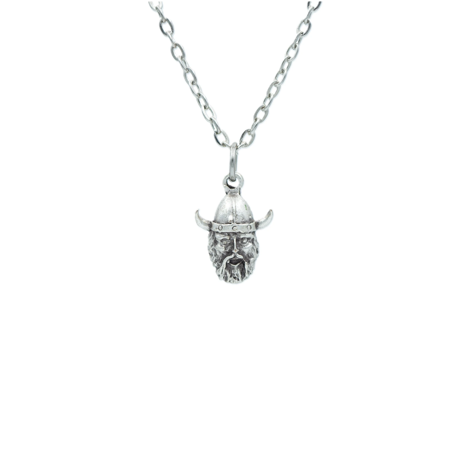 Minimal Viking Savaşçı Kolye - Gümüş ( Silver ) Renk - 60 cm Düz Ezme Zincir Kolye