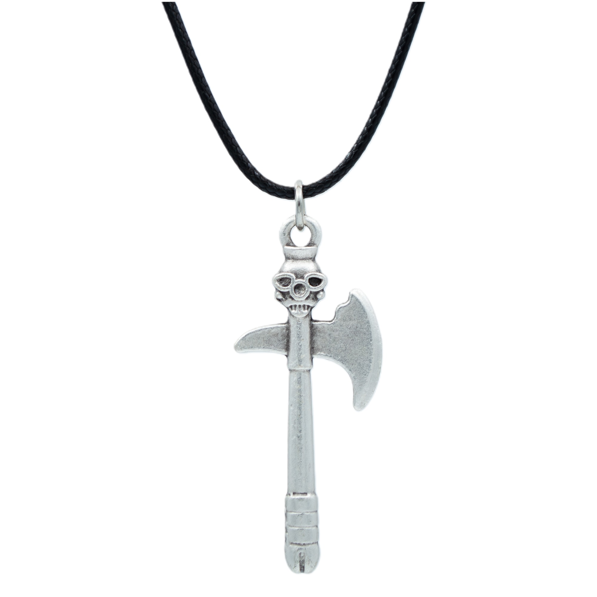 Kuru Kafa Savaş Baltası Kolye - Gümüş ( Silver ) Renk - 60 cm Deri İp Kolye