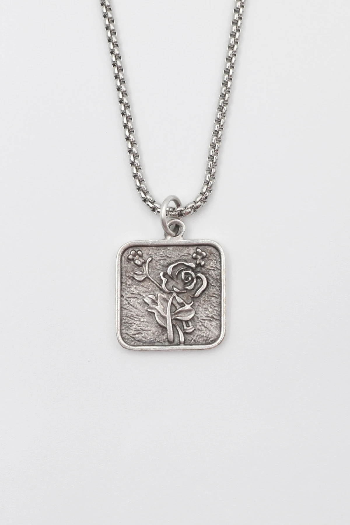 Otantik Gül Örme Zincir Kolye - Antik Gümüş Kaplama - Kadın Erkek - 60 cm