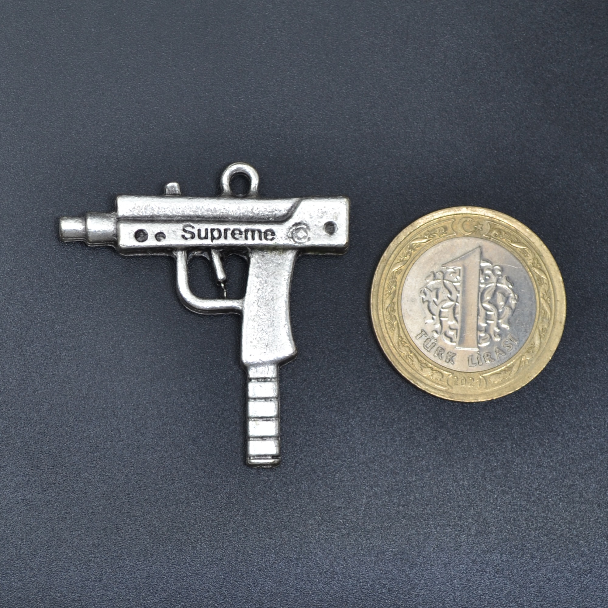 Uzi Kolye - Gümüş ( Silver ) Renk - 60 cm Deri İp Kolye