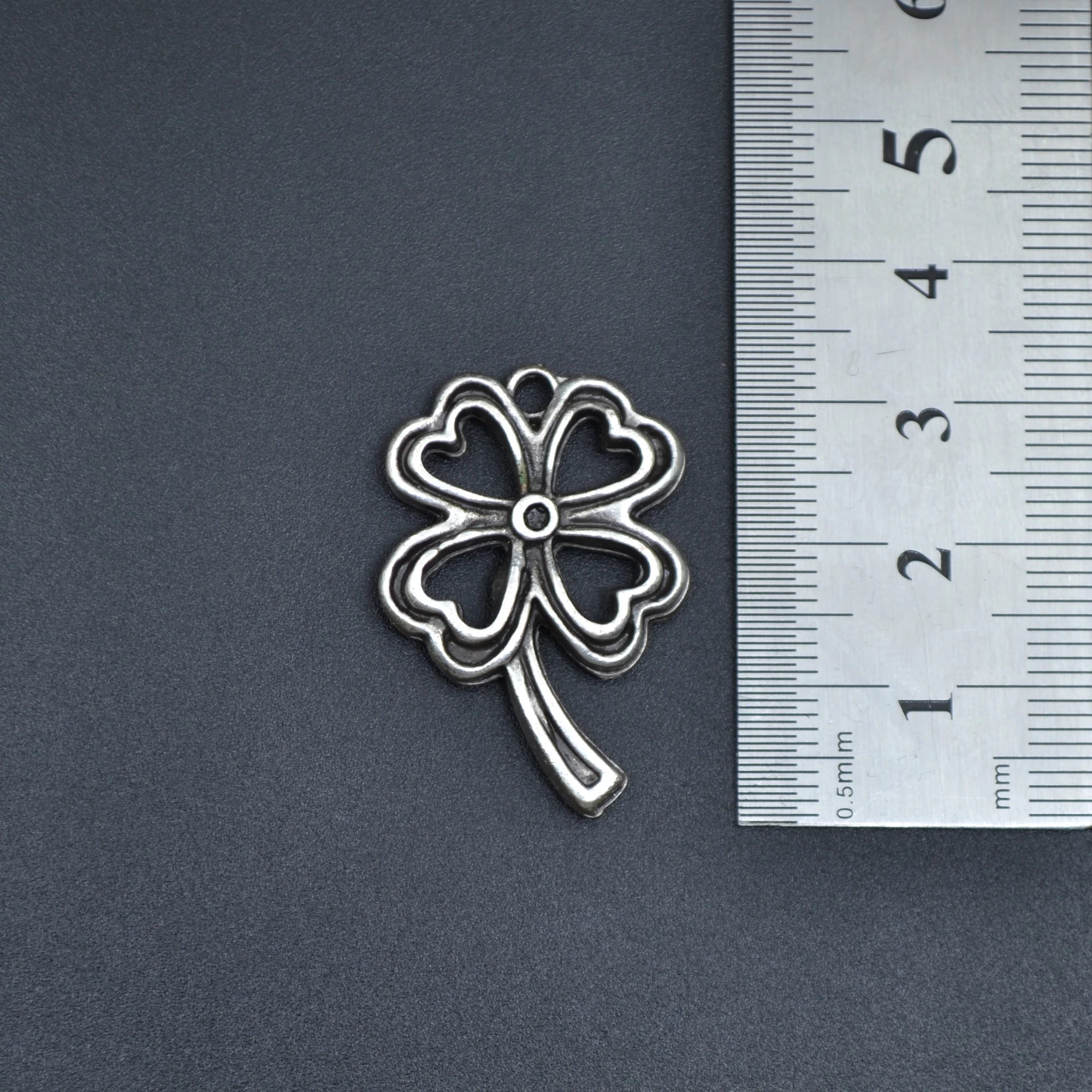 Dört Yapraklı Yonca Kolye - Gümüş ( Silver ) Renk - 60 cm Örme Zincir Kolye