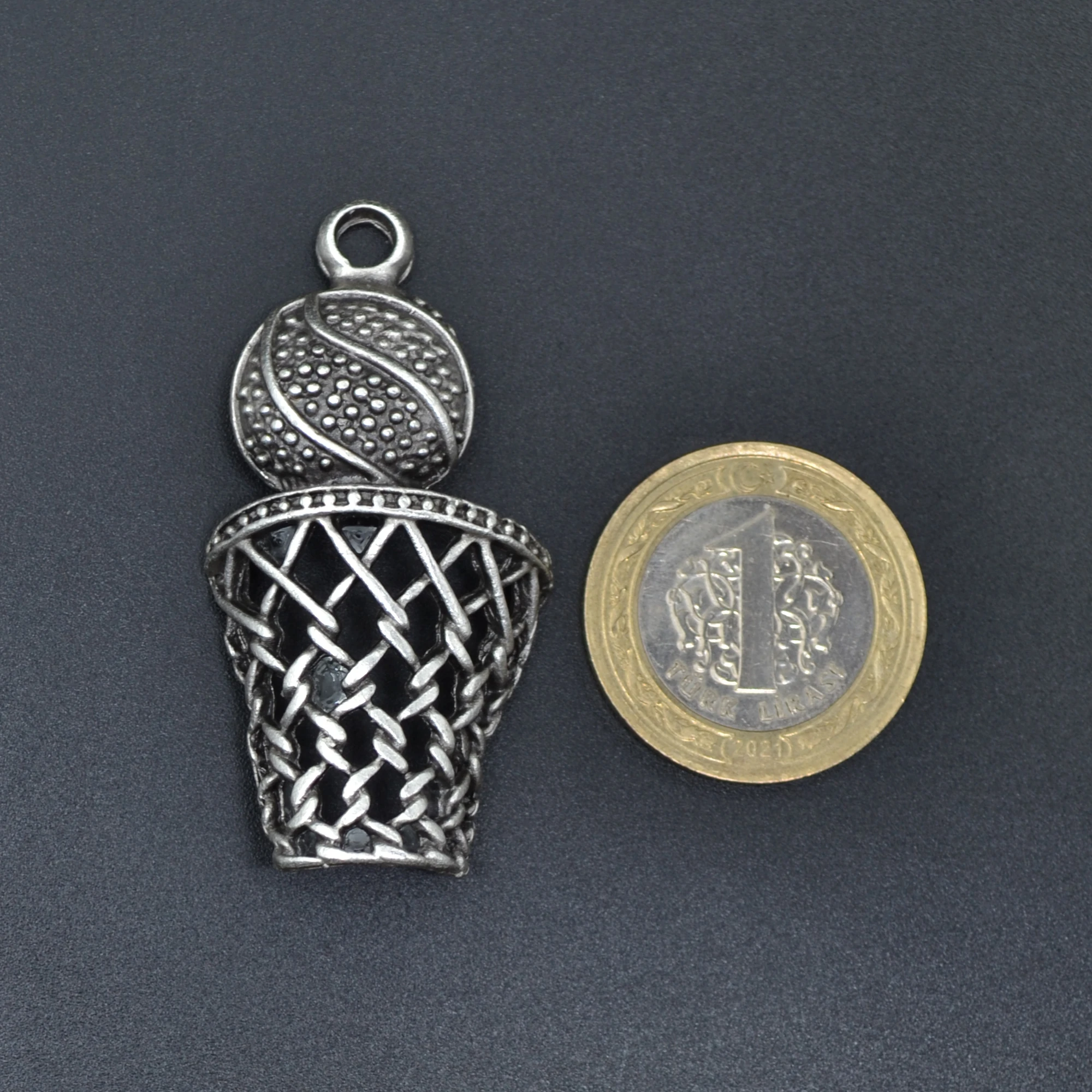 Basket Topu - File - Pota Kolye - Gümüş ( Silver ) Renk - 60 cm Düz Ezme Zincir Kolye