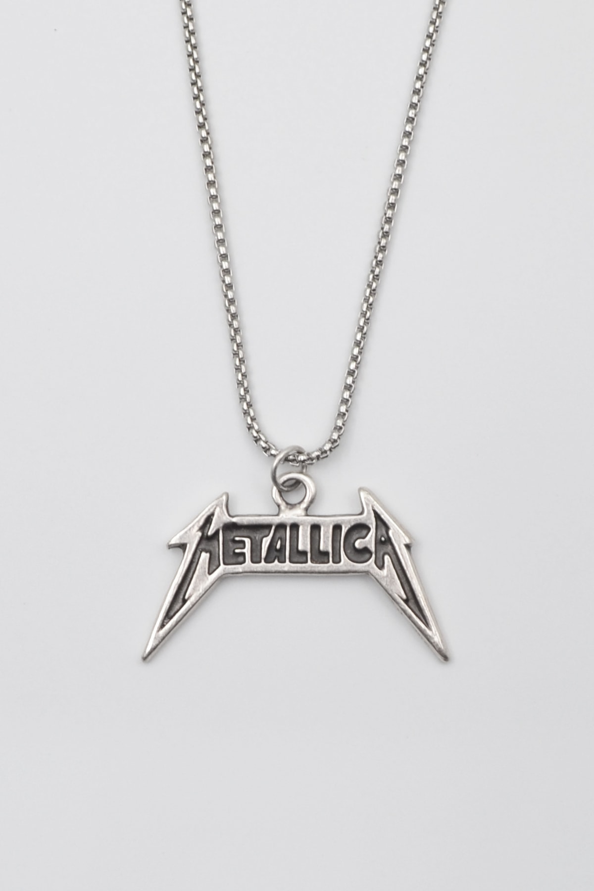 Metallica Logo Kolye - Gümüş ( Silver ) Renk - 60 cm Örme Zincir Kolye