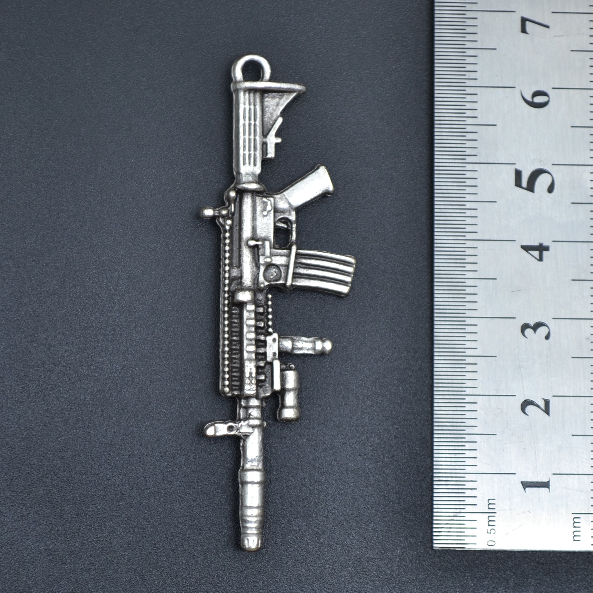 M4 Silah Kolye - Gümüş ( Silver ) Renk - 60 cm Düz Ezme Zincir Kolye