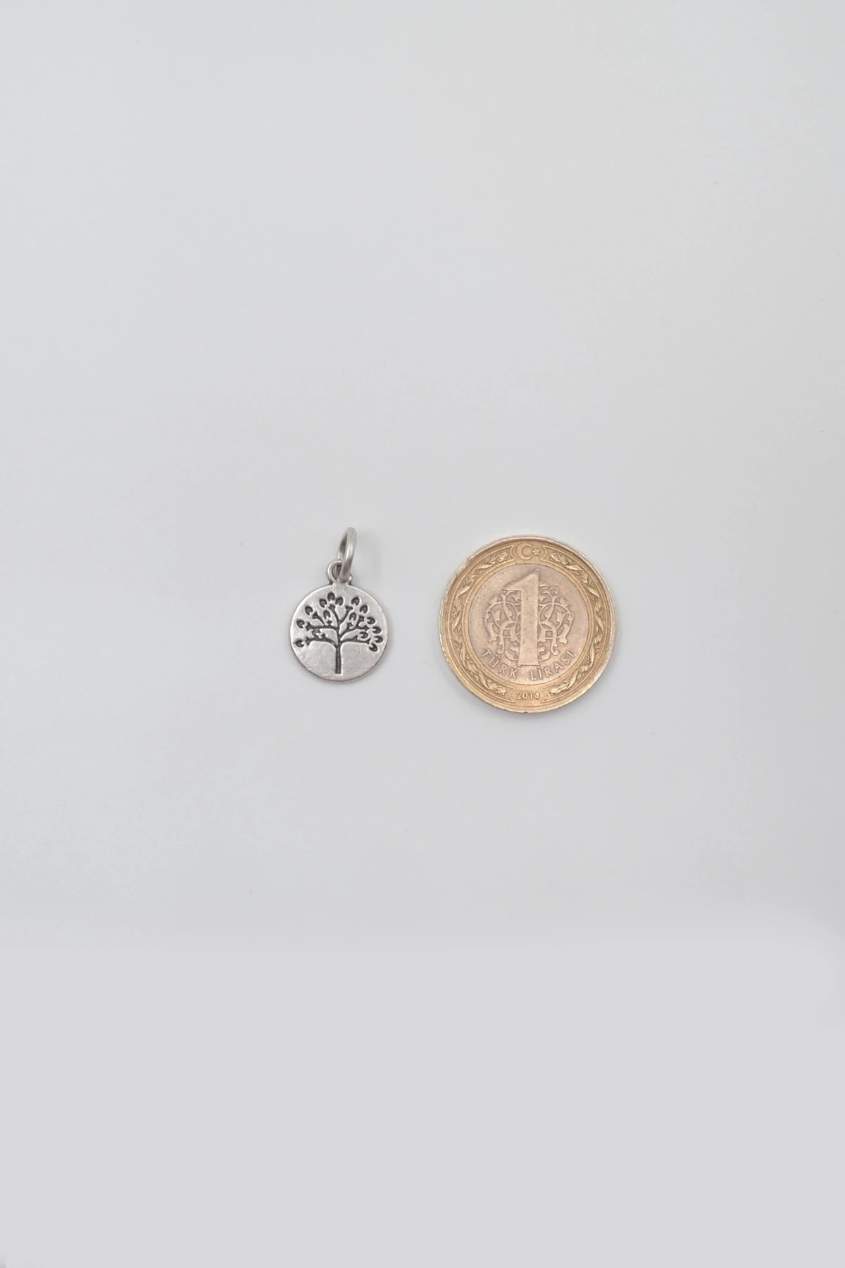 Yuvarlak Hayat Ağacı Kolye Ucu - Gümüş ( Silver ) Renk