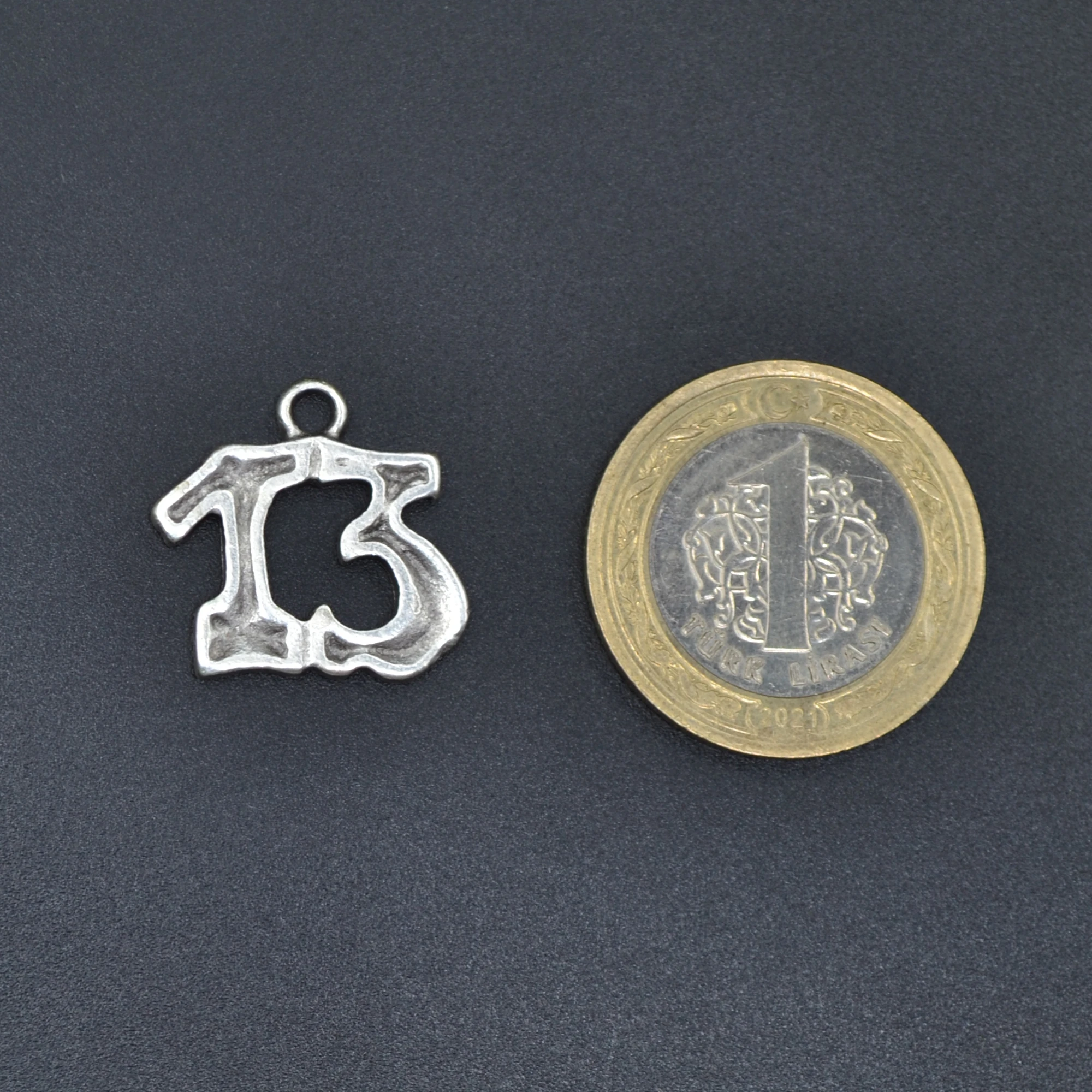 Minimal 13 Yazılı Kolye - Gümüş ( Silver ) Renk - 60 cm Düz Ezme Zincir Kolye