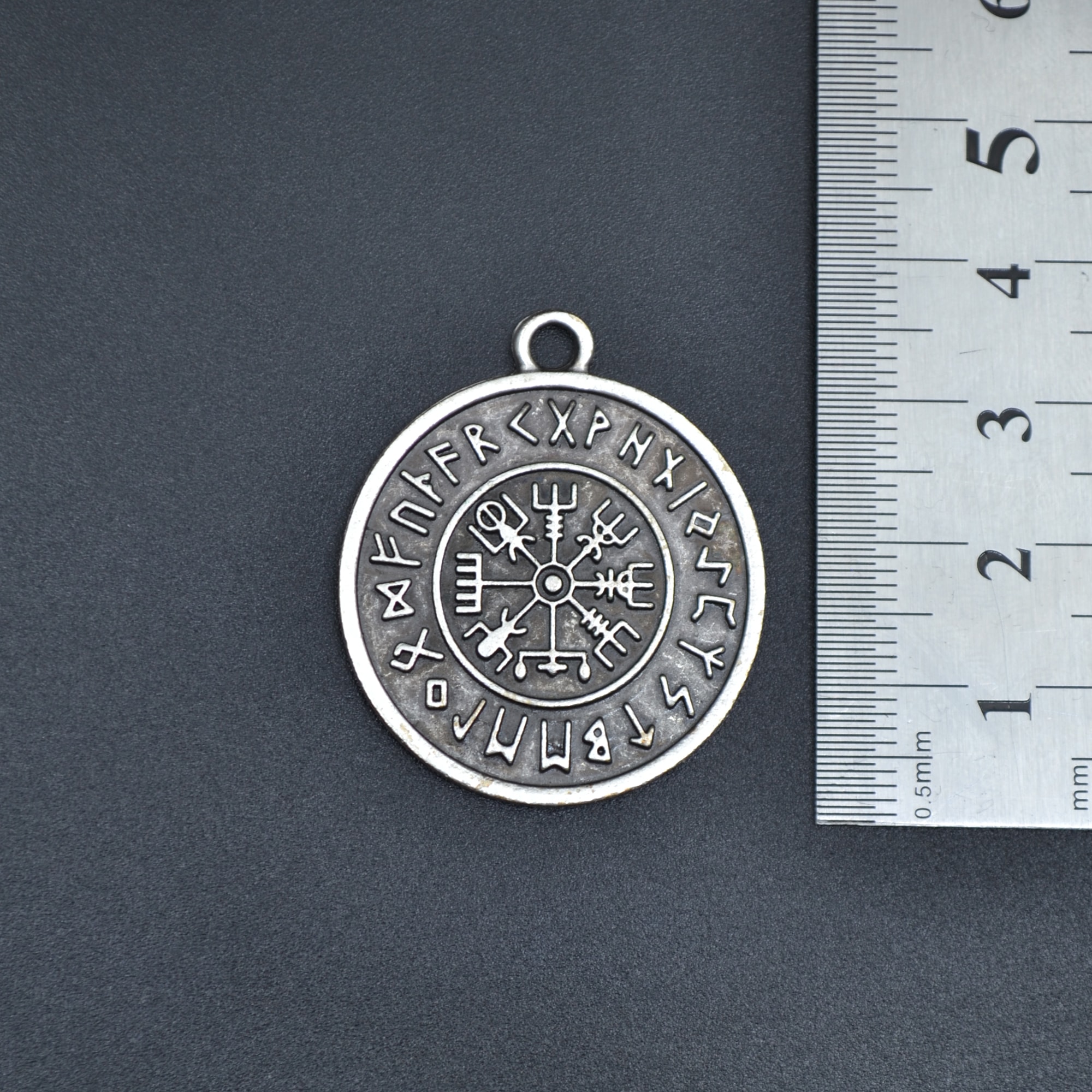 Vegvisir Viking Pusula Kolye - Gümüş ( Silver ) Renk - 60 cm Düz Ezme Zincir Kolye