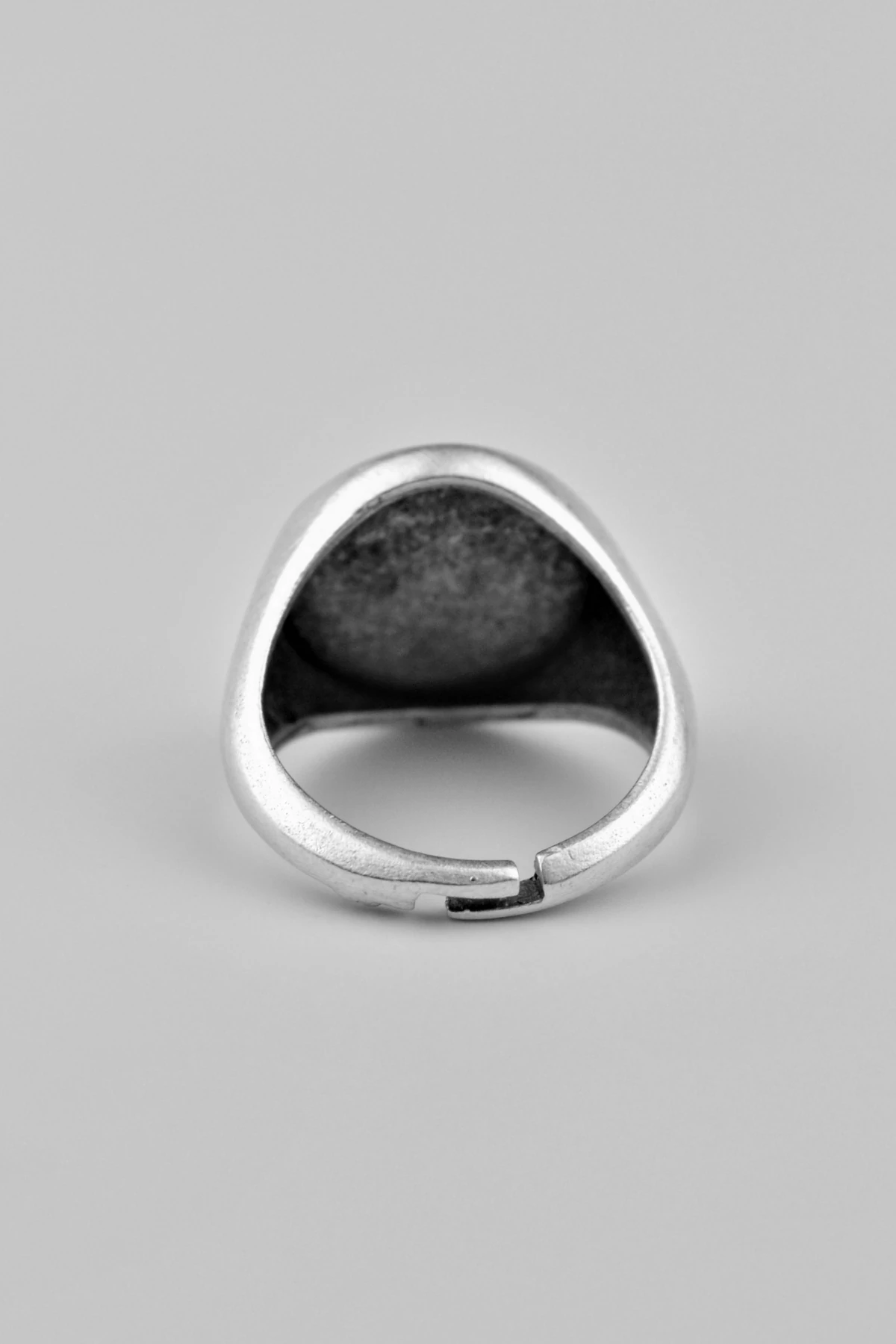 Yuvarlak Geometrik Antik Gümüş Kaplama Ayarlamalı Erkek Kadın Yüzük