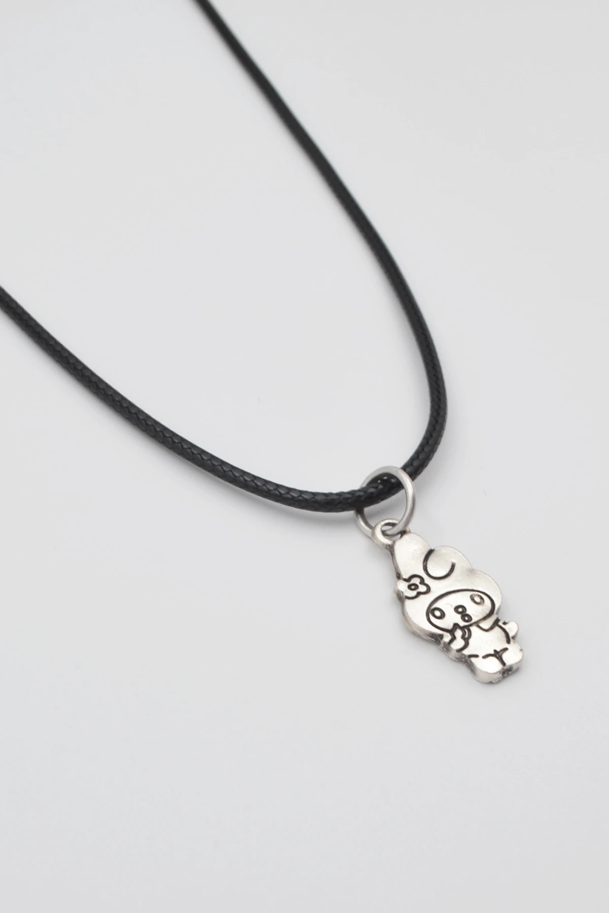 Anime Sanrio My Melody Kolye - Gümüş ( Silver ) Renk - 60 cm Deri İp Kolye