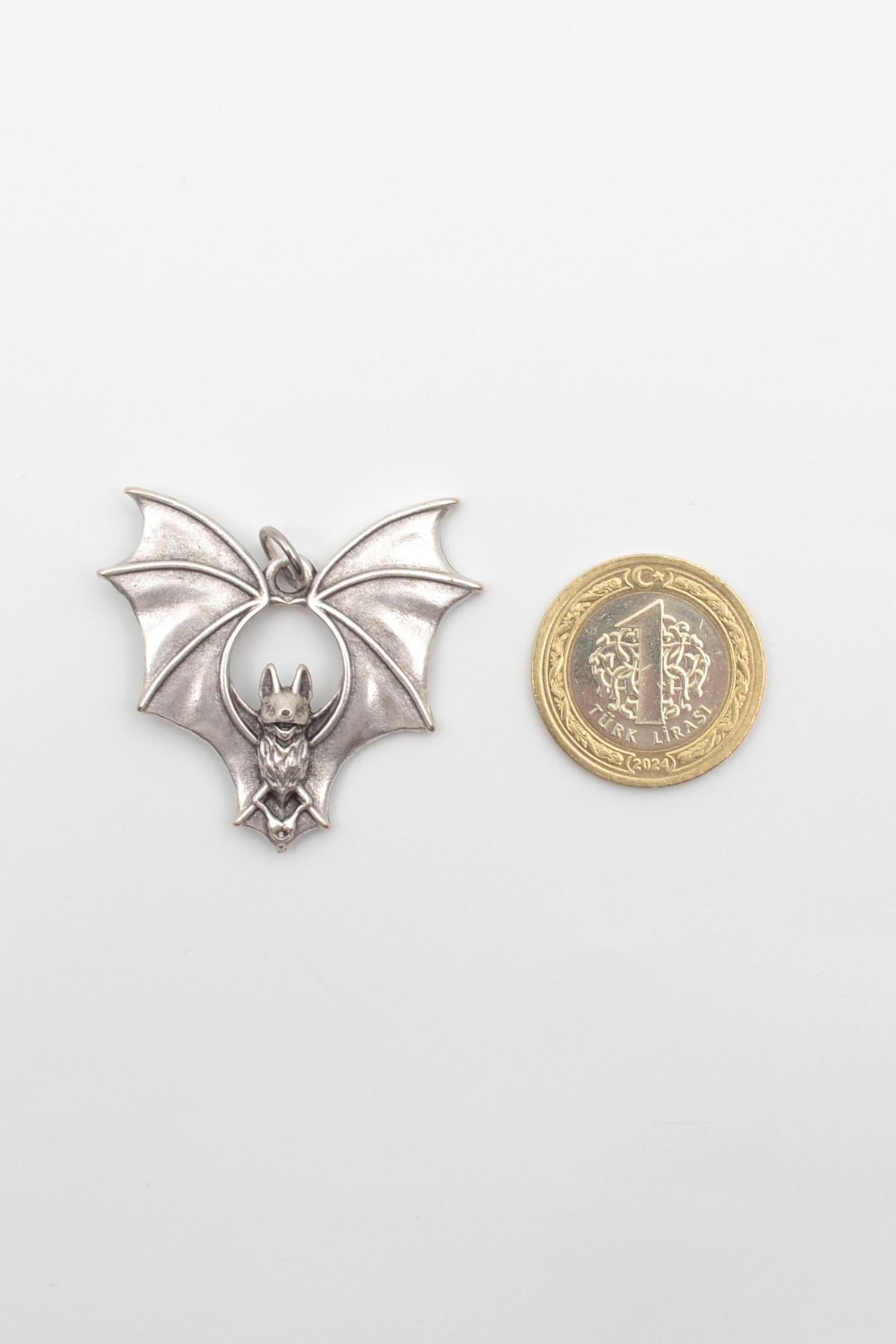 Gotik Yarasa Kolye - Gümüş ( Silver ) Renk - 60 cm Örme Zincir Kolye
