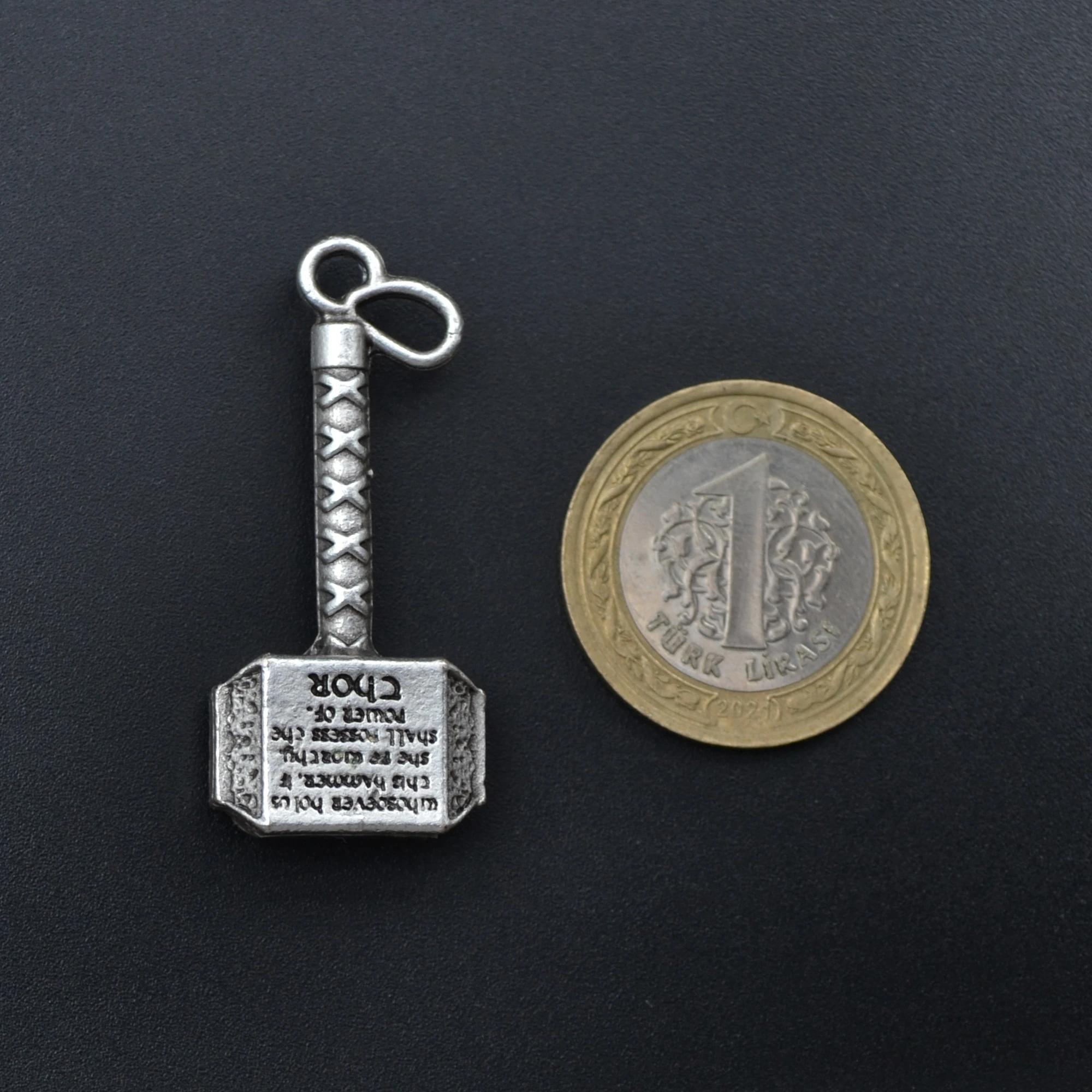 Thor Mjolnir Çekiç Kolye - Gümüş ( Silver ) Renk - 60 cm Deri İp Kolye