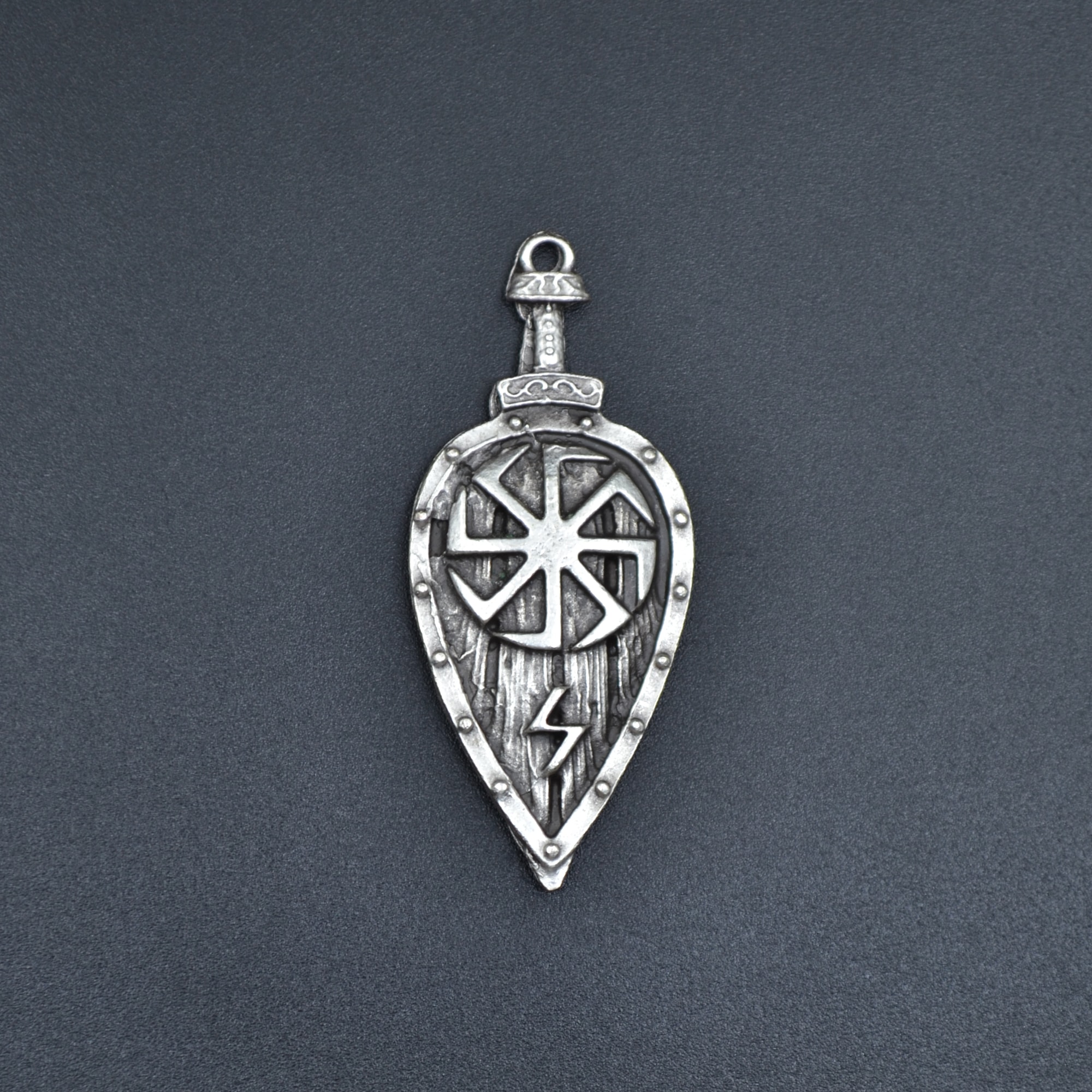 Viking Kolovrat Kalkan Kolye - Gümüş ( Silver ) Renk - 60 cm Düz Ezme Zincir Kolye