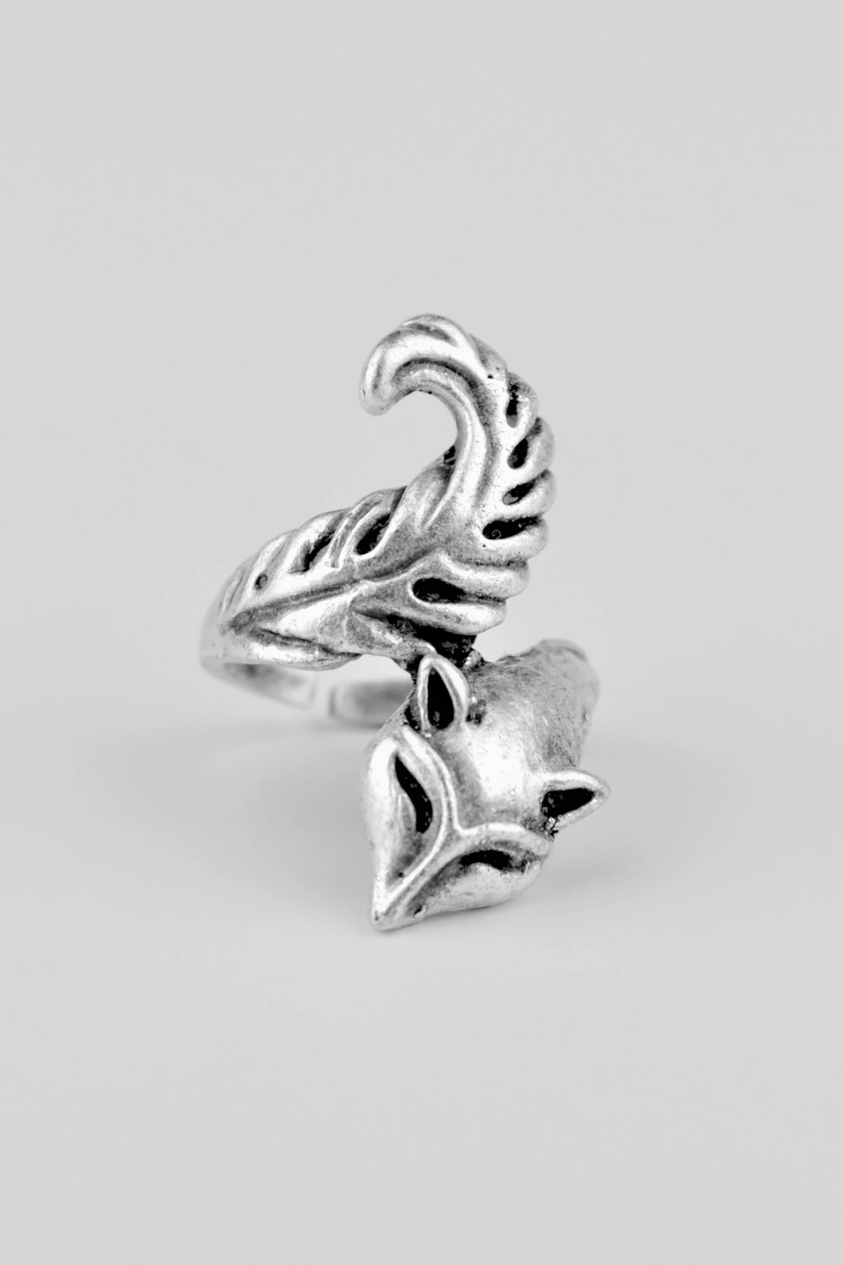 Tilki Antik Gümüş Kaplama Ayarlamalı Kadın Erkek Yüzük