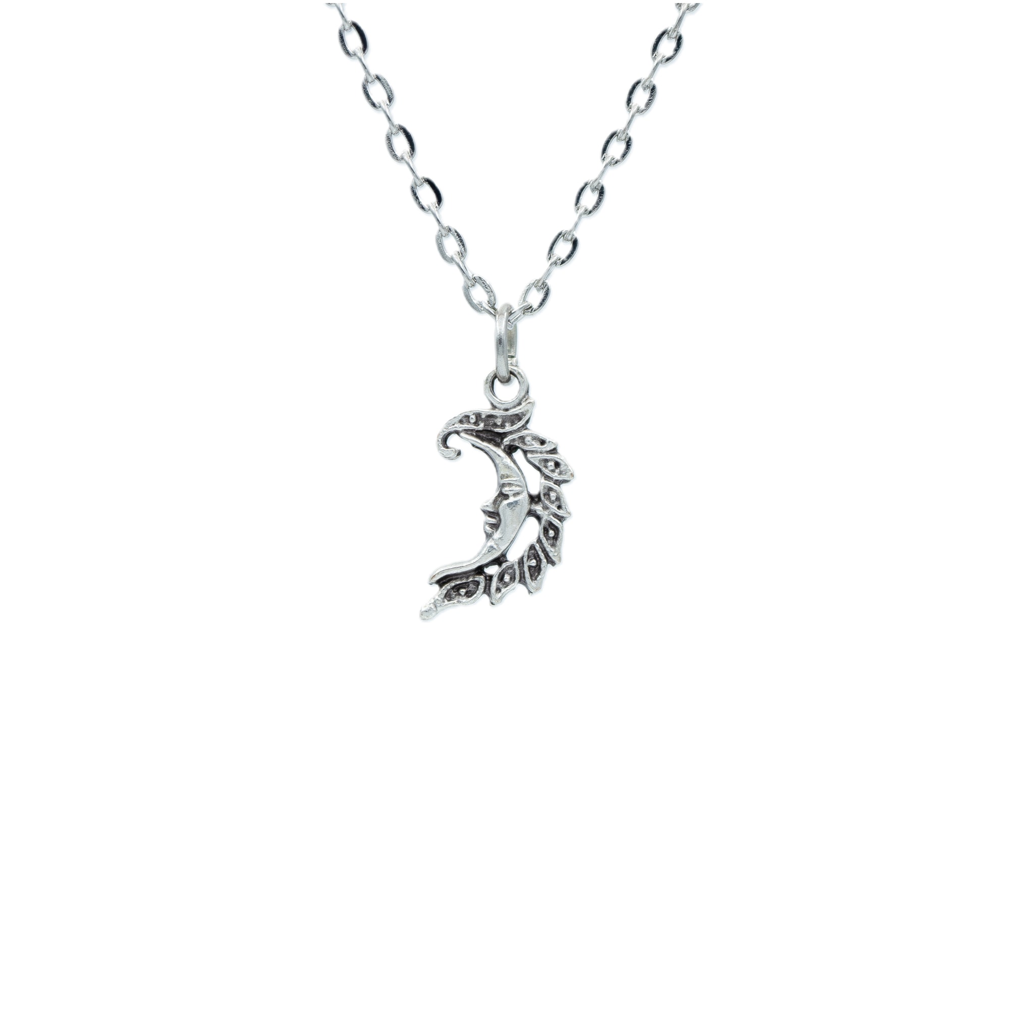 Minimal Ay Dede Kolye - Gümüş ( Silver ) Renk - 60 cm Düz Ezme Zincir Kolye