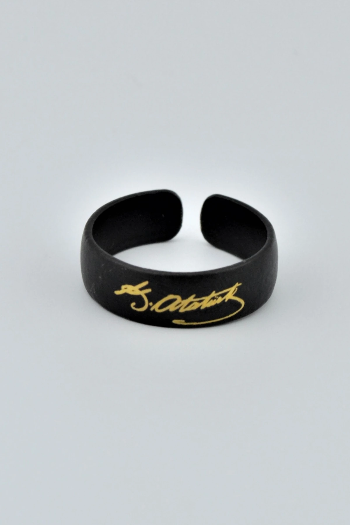 Atatürk İmzası Alyans Mat Siyah Ayarlamalı Erkek Yüzük