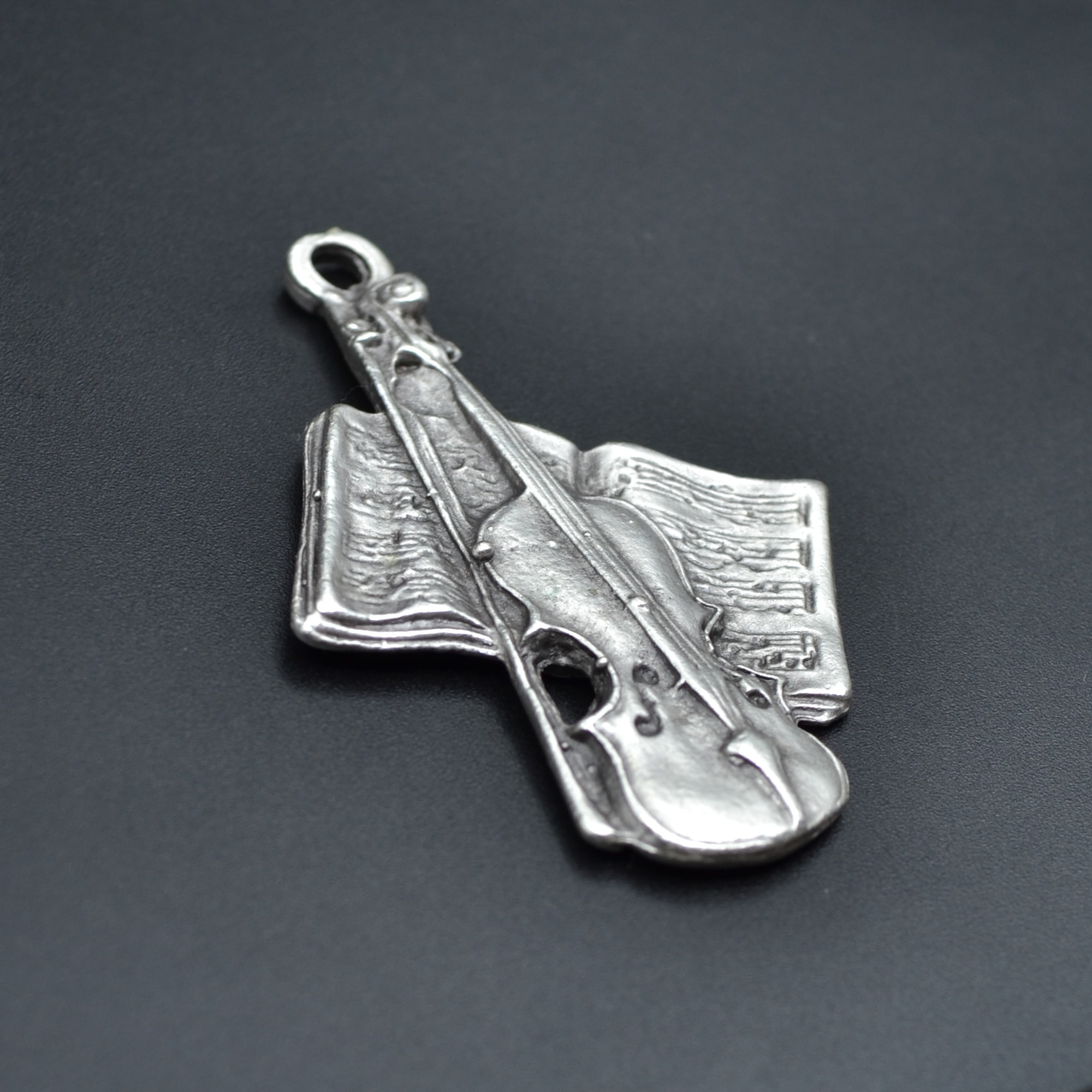 Keman - Nota Defteri Kolye - Gümüş ( Silver ) Renk - 60 cm Düz Ezme Zincir Kolye