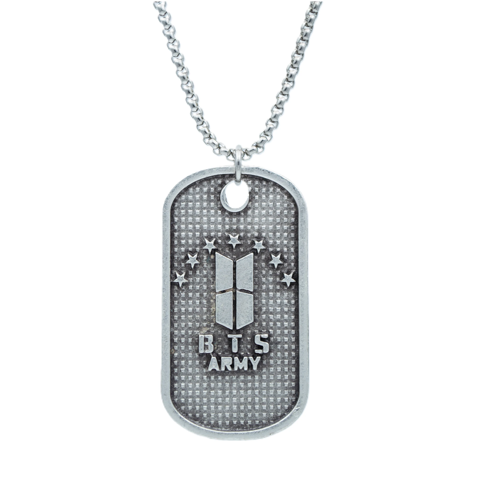 BTS Army Künye Kolye - Gümüş ( Silver ) Renk - 60 cm Örme Zincir Kolye
