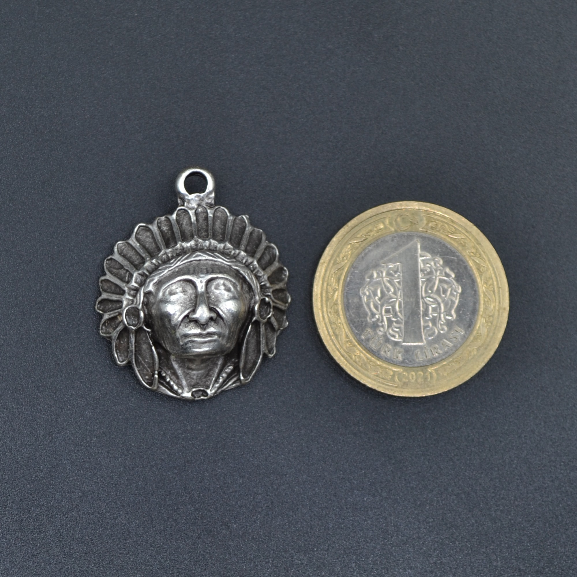 Kızılderili Kolye - Gümüş ( Silver ) Renk - 60 cm Deri İp Kolye