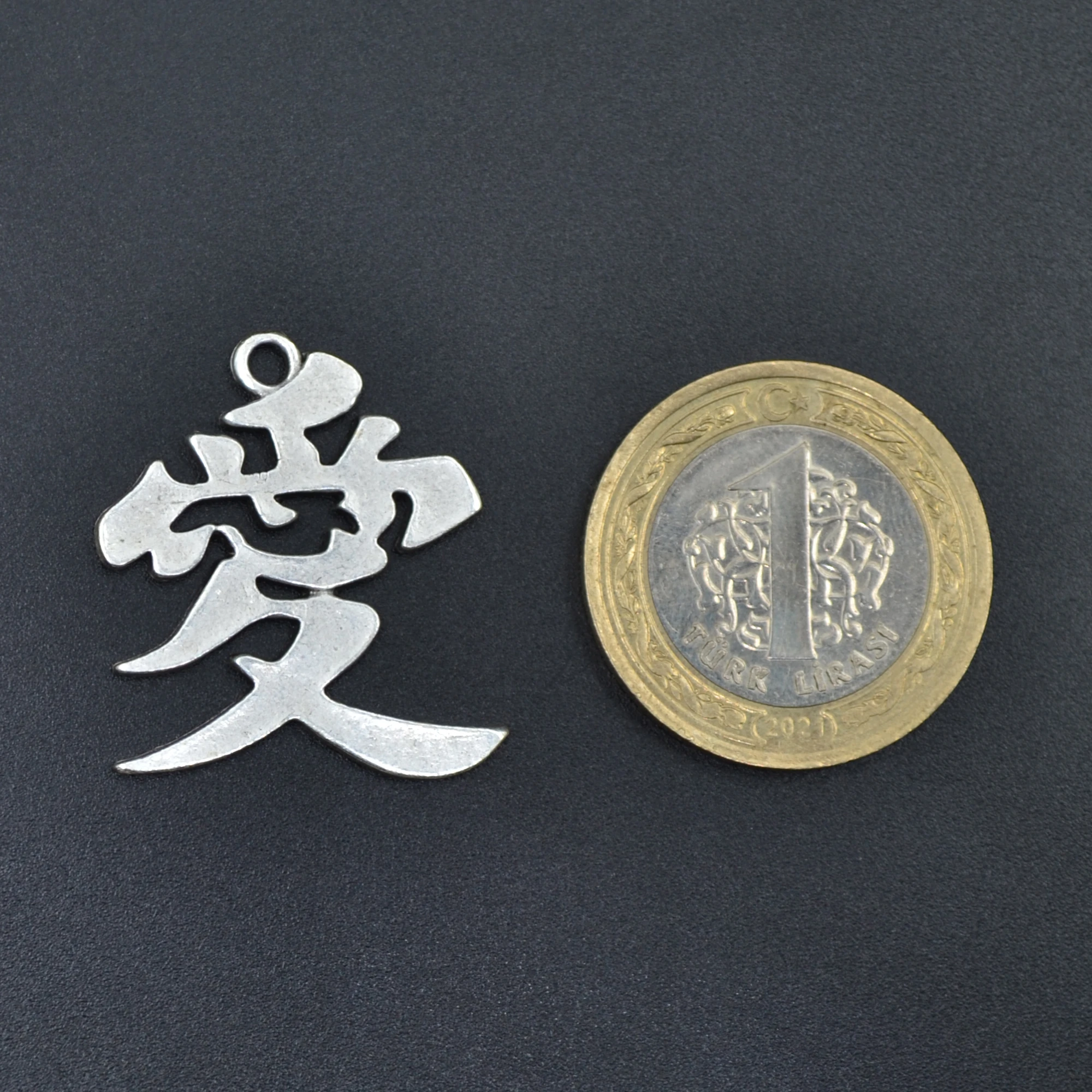 Çin Aşk Sembolü Kolye - Gümüş ( Silver ) Renk - 60 cm Deri İp Kolye