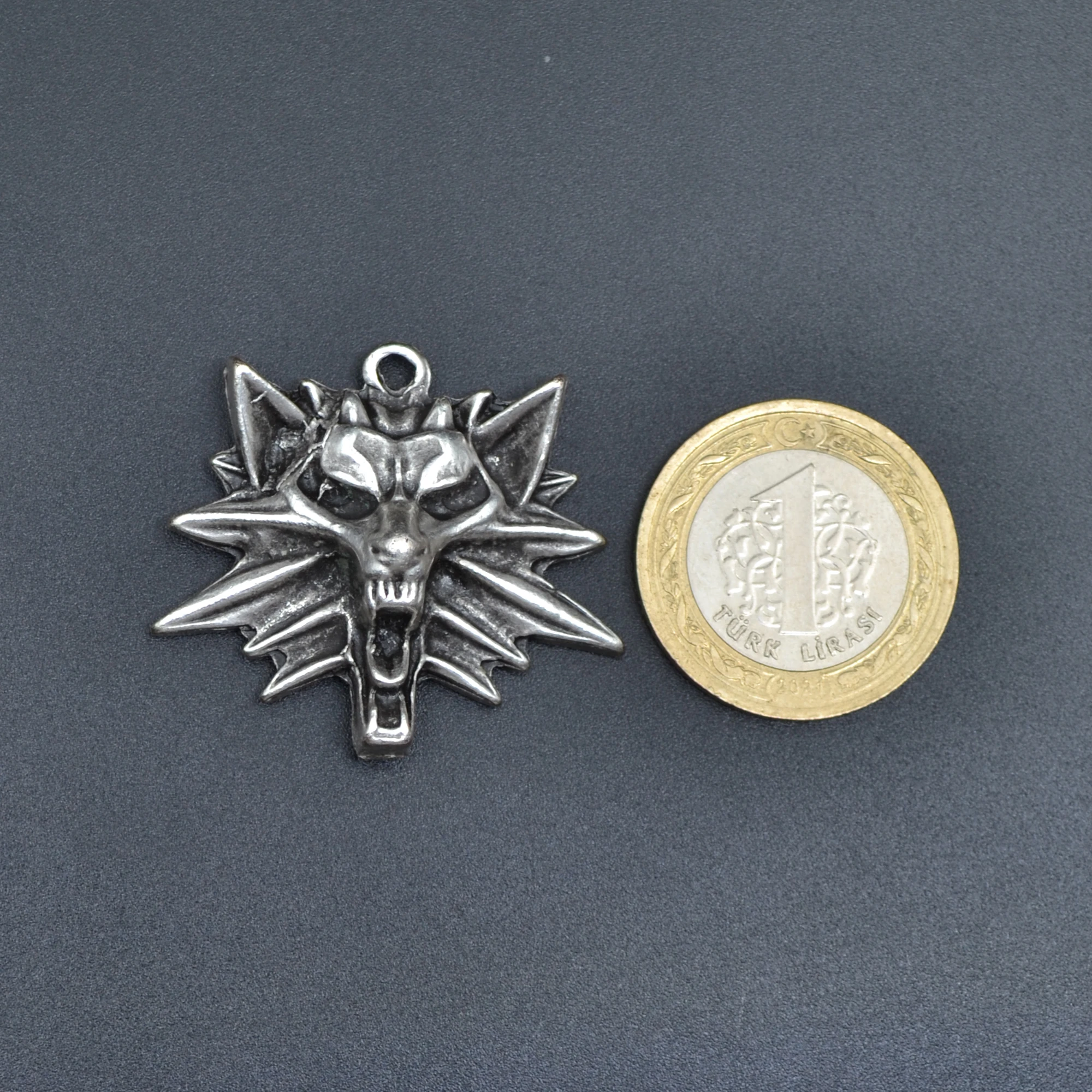The Witcher 3 Boyutlu Kolye - Gümüş ( Silver ) Renk - 60 cm Düz Ezme Zincir Kolye