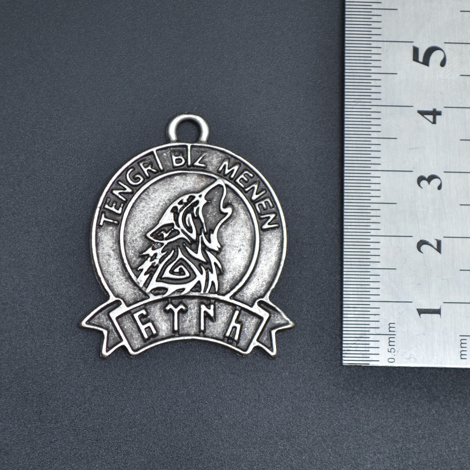 Tengri Biz Menen Göktürkçe Türk Kolye - Gümüş ( Silver ) Renk - 60 cm Deri İp Kolye