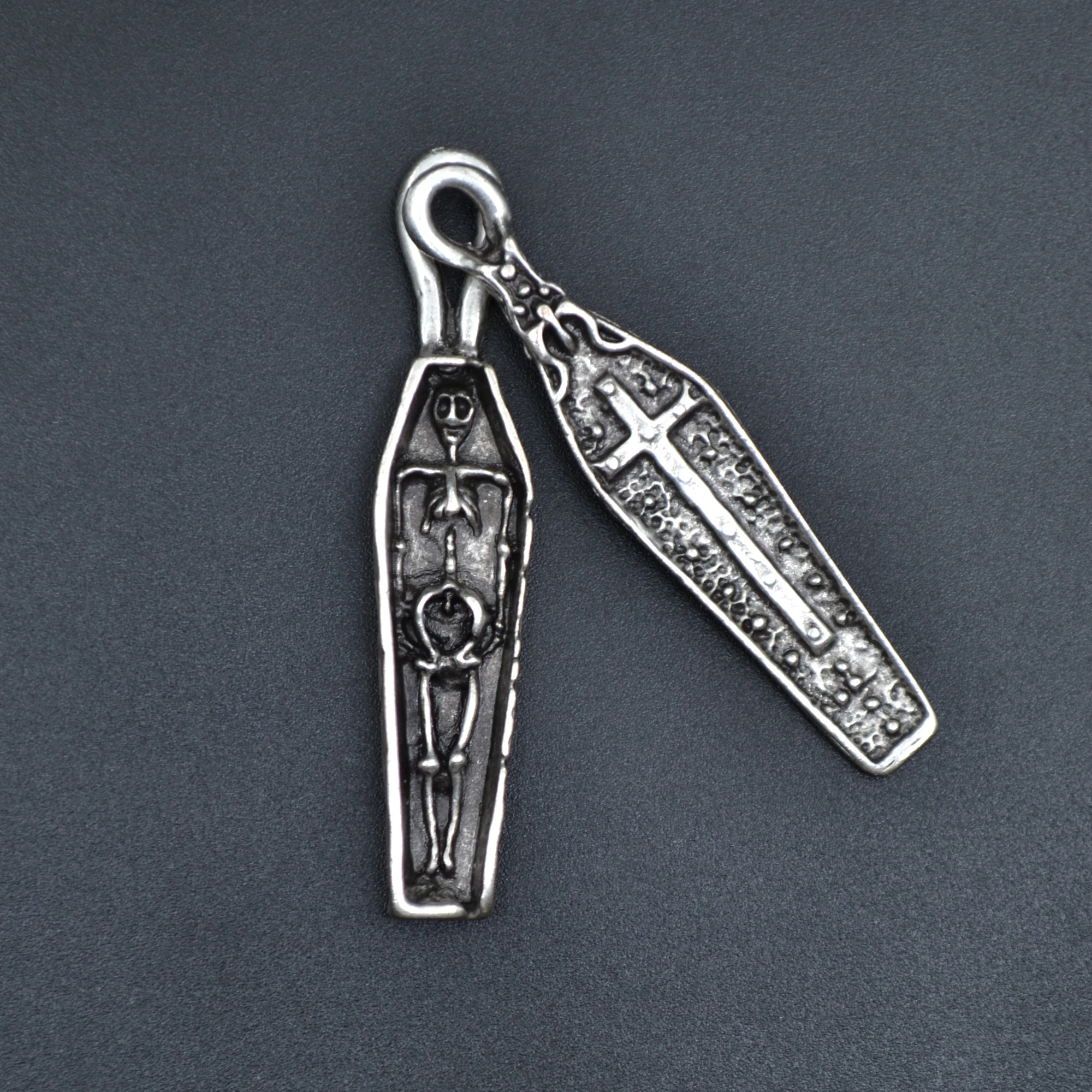 Haç İşlemeli Tabut Kolye - Gümüş ( Silver ) Renk - 60 cm Örme Zincir Kolye