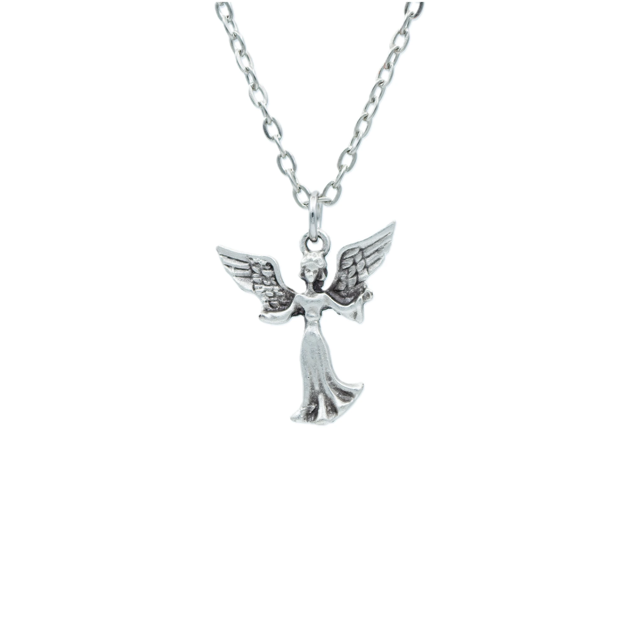 Minimal Kanatlı Melek Kolye - Gümüş ( Silver ) Renk - 60 cm Düz Ezme Zincir Kolye