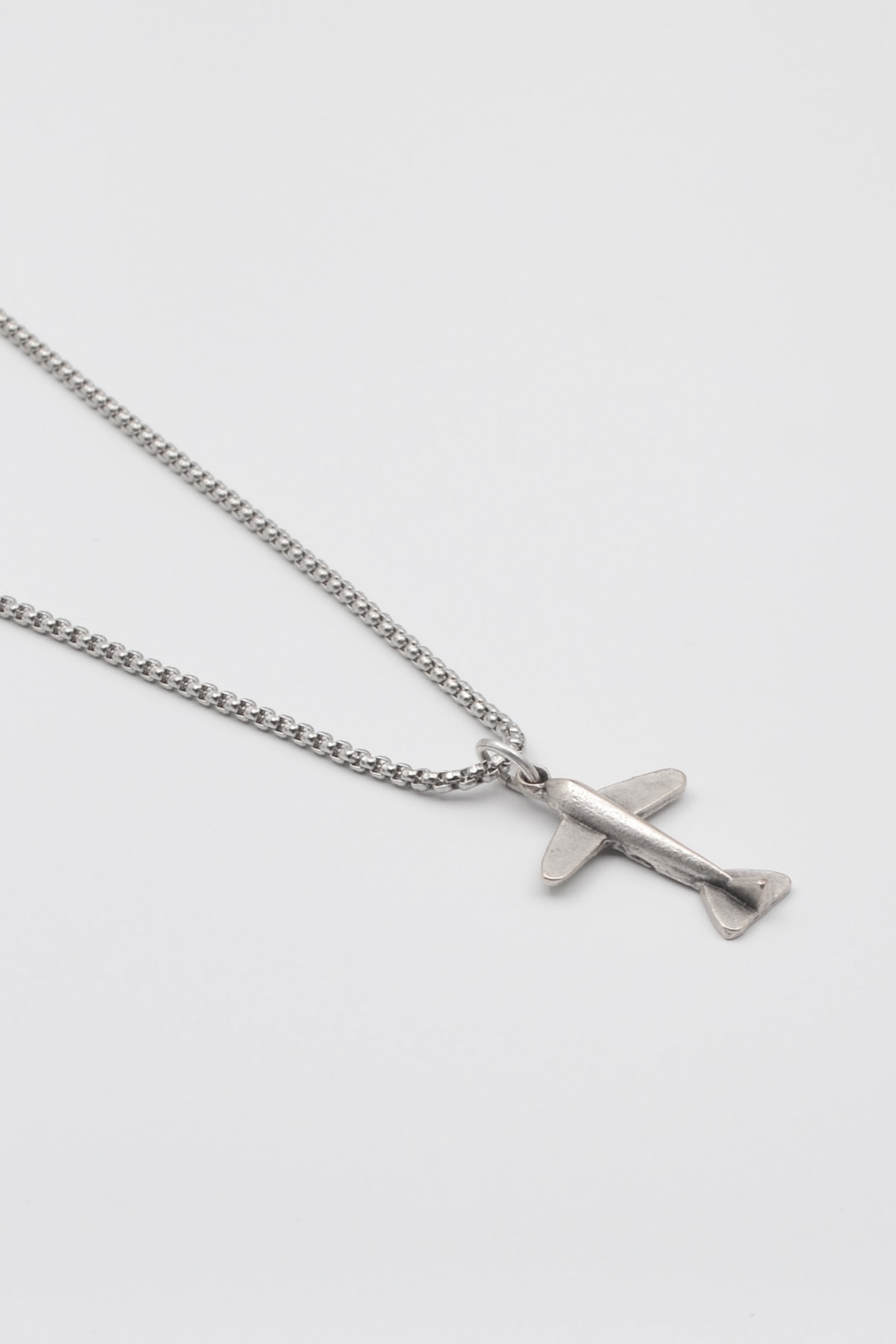 Minimal Uçak Örme Zincir Kolye - Antik Gümüş Kaplama - Kadın Erkek - 60 cm