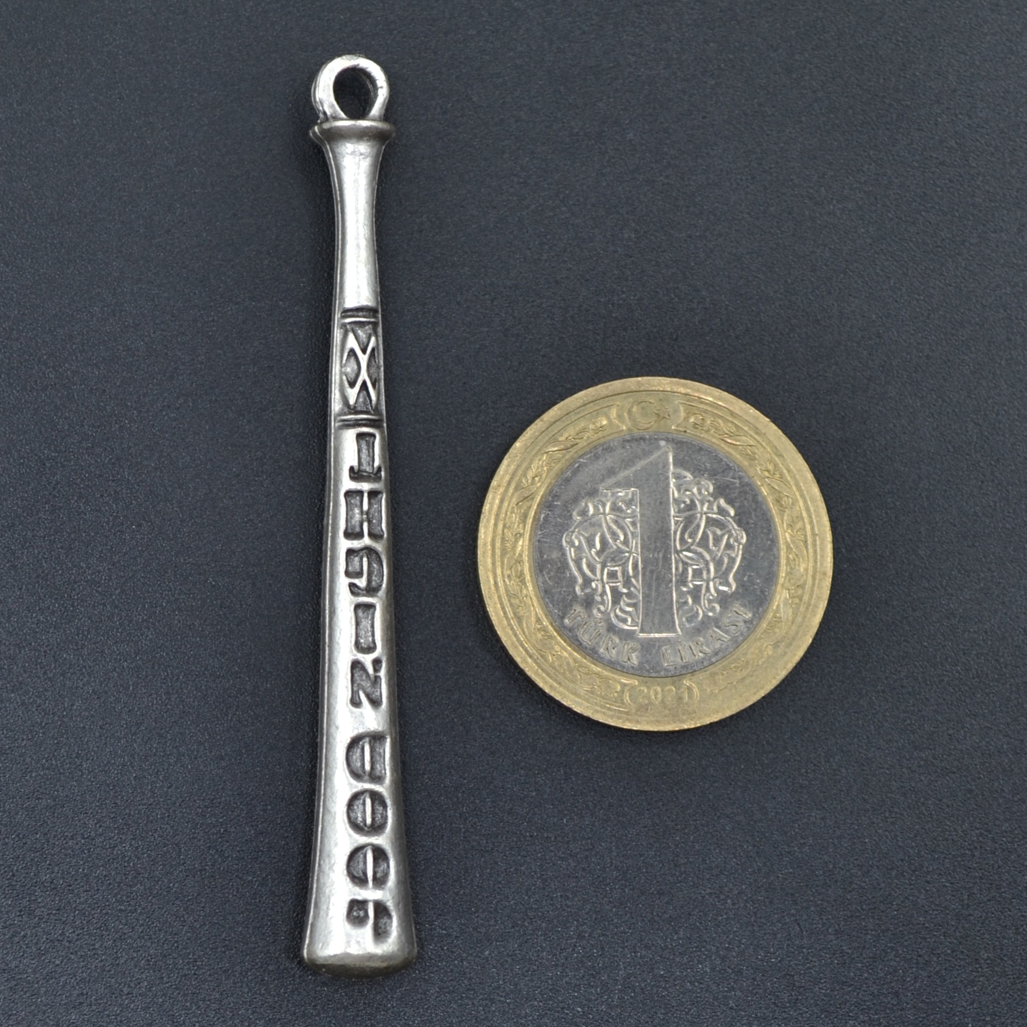 Beyzbol Sopası Kolye - Gümüş ( Silver ) Renk - 60 cm Deri İp Kolye