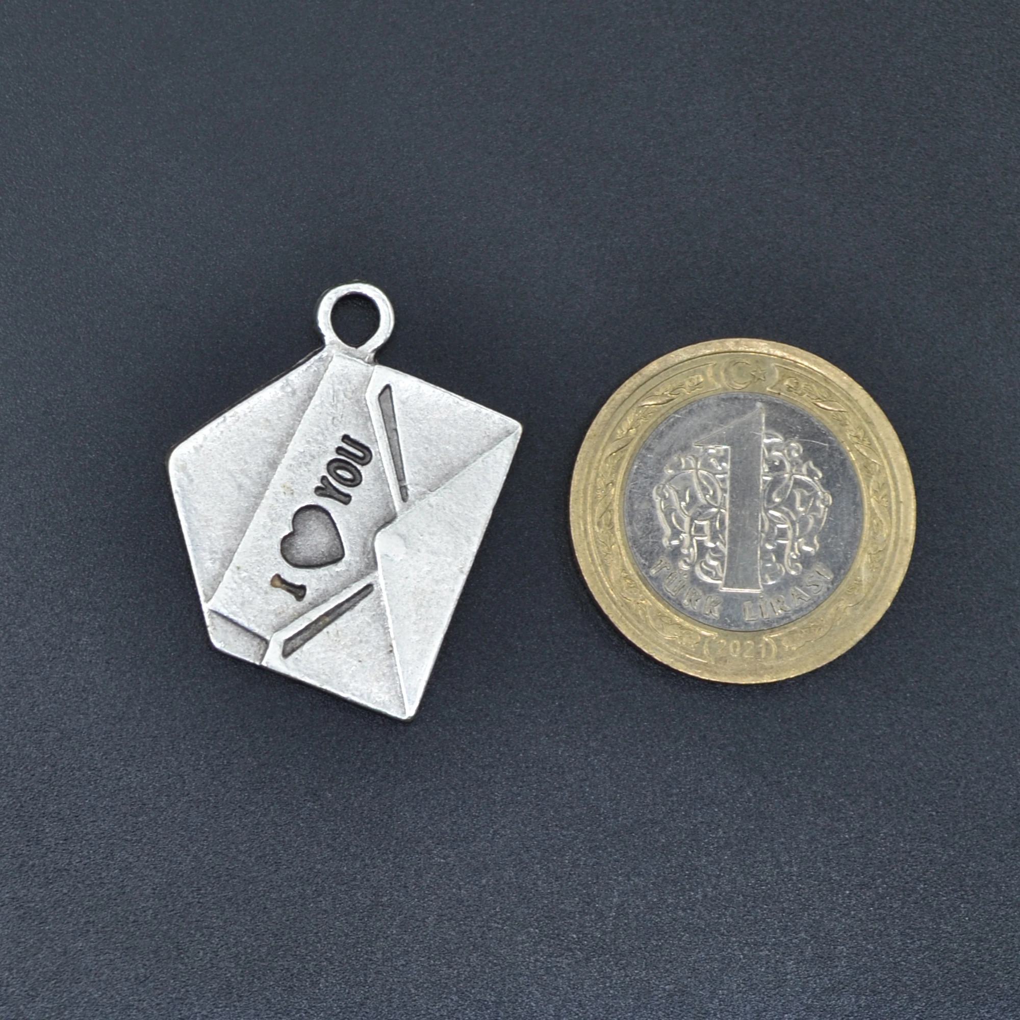 I Love You Mektup Kolye - Gümüş ( Silver ) Renk - 60 cm Düz Ezme Zincir Kolye