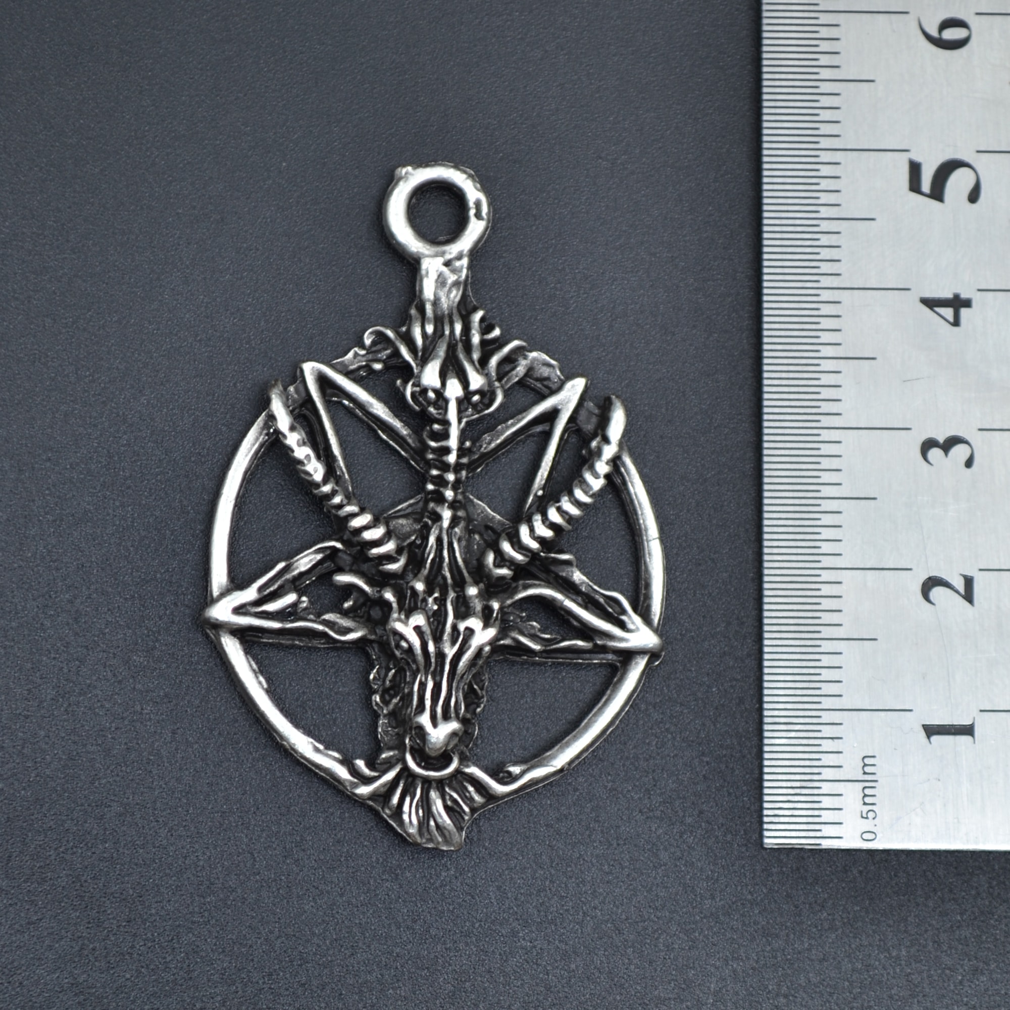 Pentagram Yıldızı Keçi Kafası Kolye - Gümüş ( Silver ) Renk - 60 cm Düz Ezme Zincir Kolye