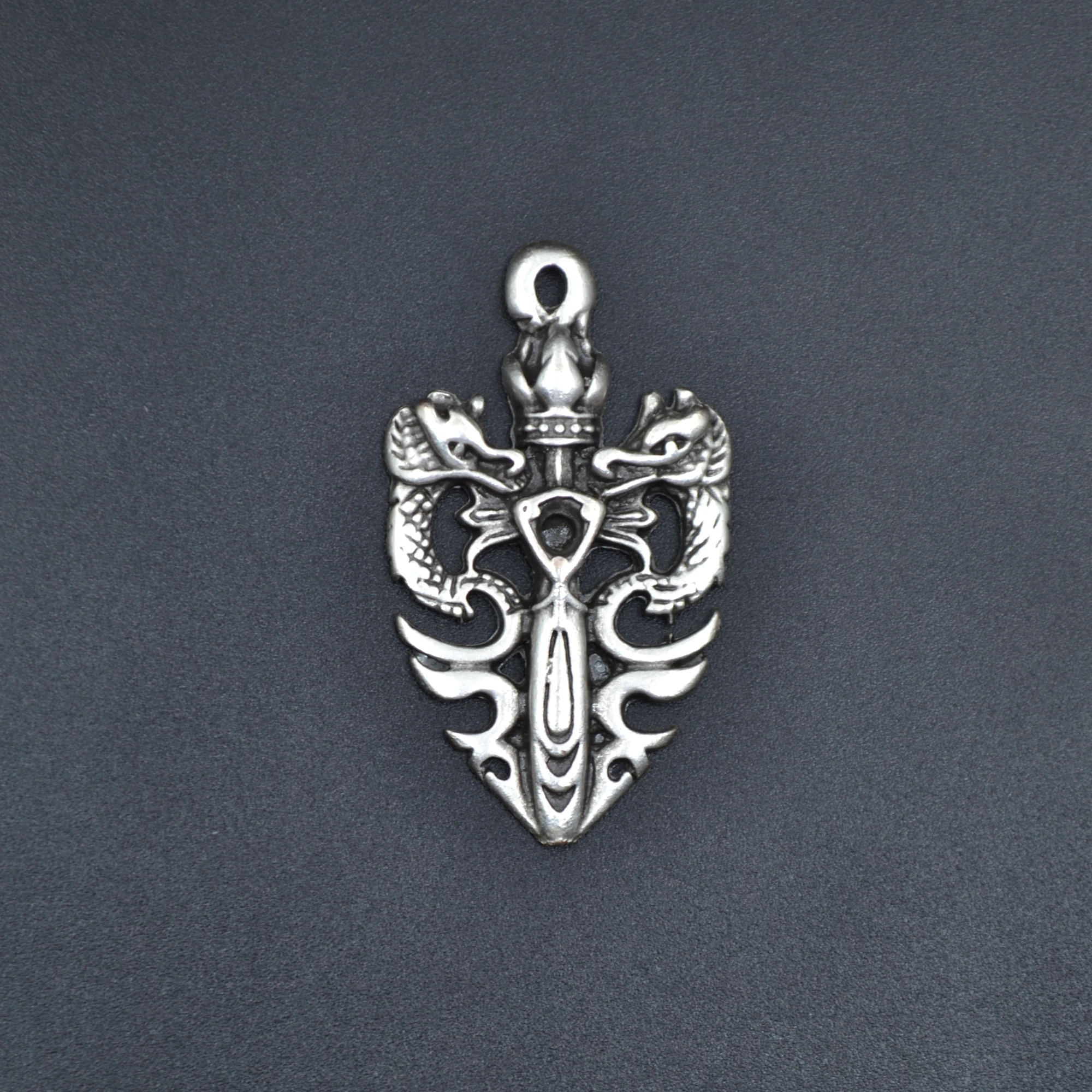 Ejderha Kılıç Kolye - Gümüş ( Silver ) Renk - 60 cm Düz Ezme Zincir Kolye