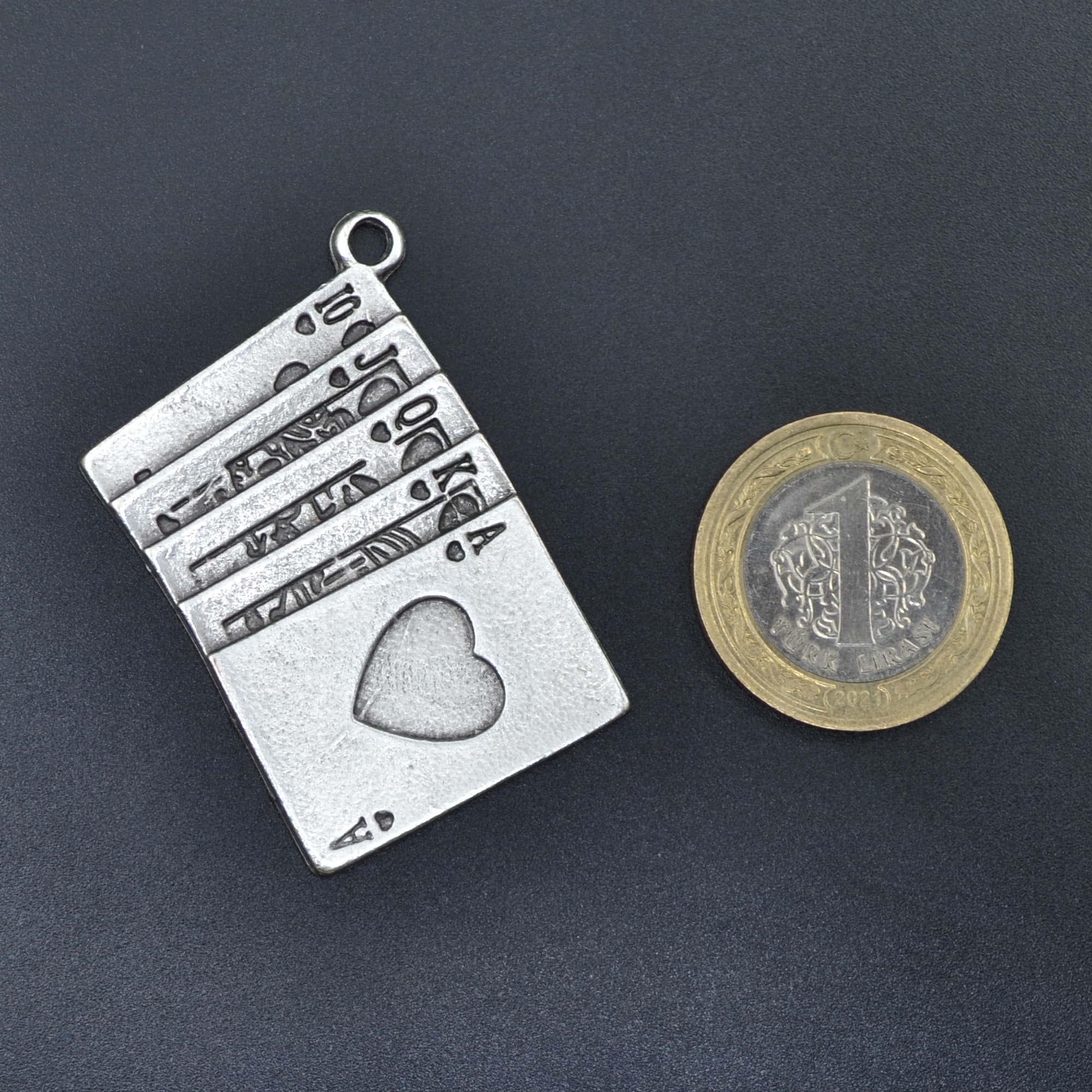 Poker- İskambil Kolye Ucu - Gümüş ( Silver ) Renk