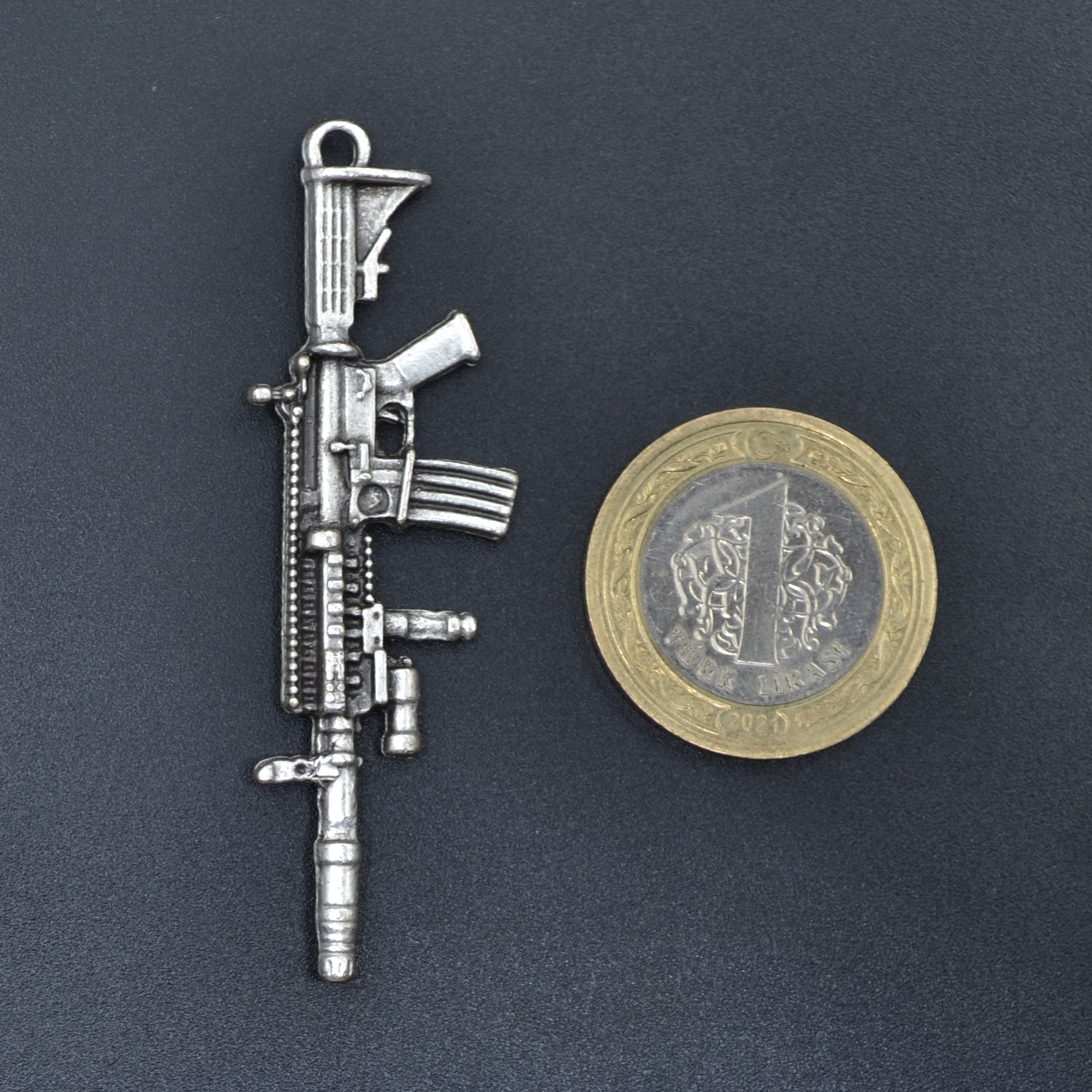M4 Silah Kolye Ucu - Gümüş ( Silver )