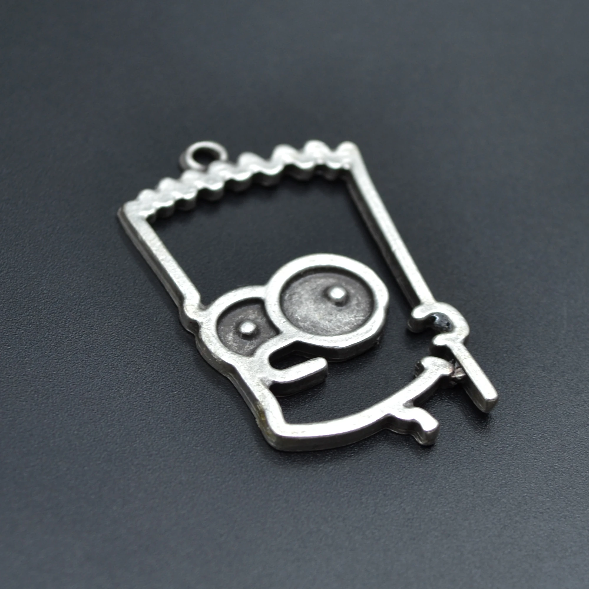 Bart Simpson Kolye - Gümüş ( Silver ) Renk - 60 cm Düz Ezme Zincir Kolye