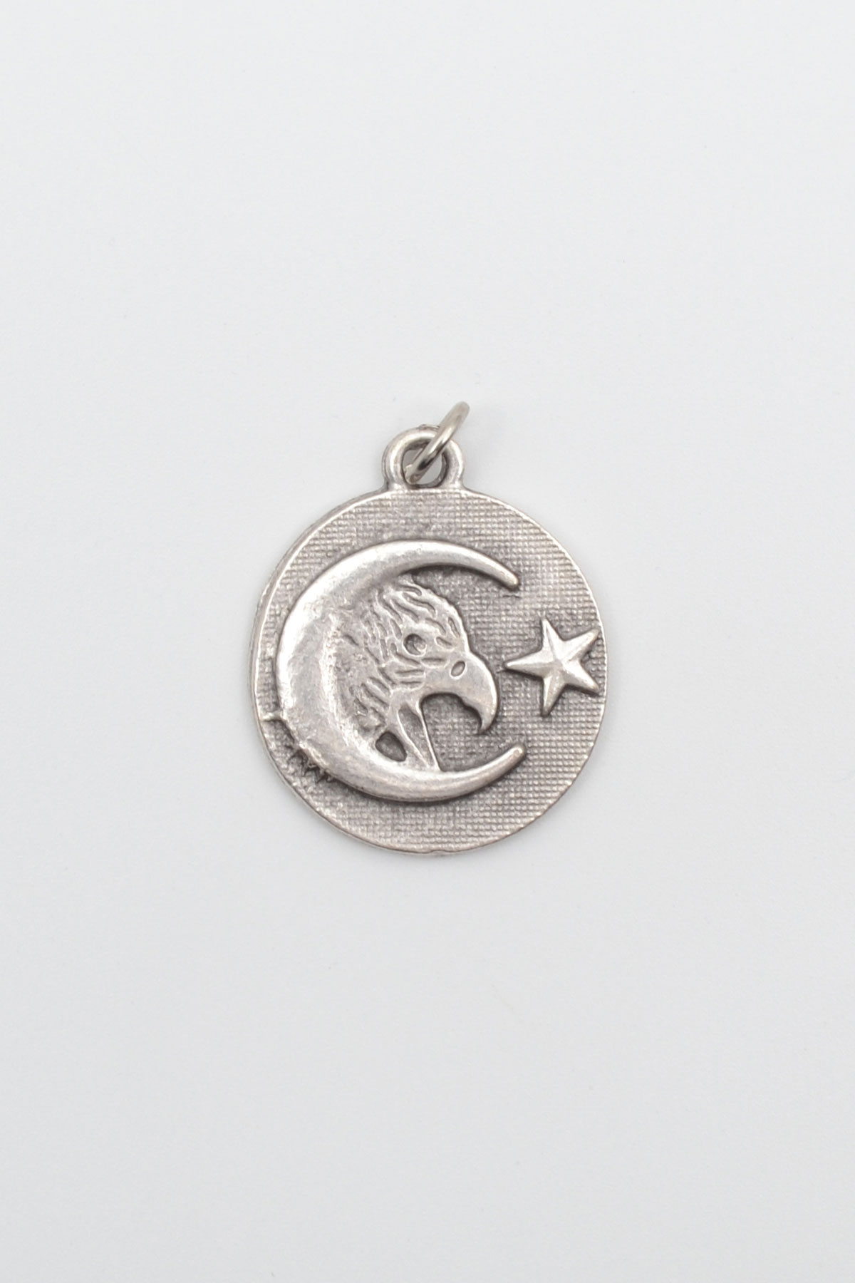 Ay Yıldız ve Kartal Figürlü Kolye - Gümüş ( Silver ) Renk - 60 cm Örme Zincir Kolye
