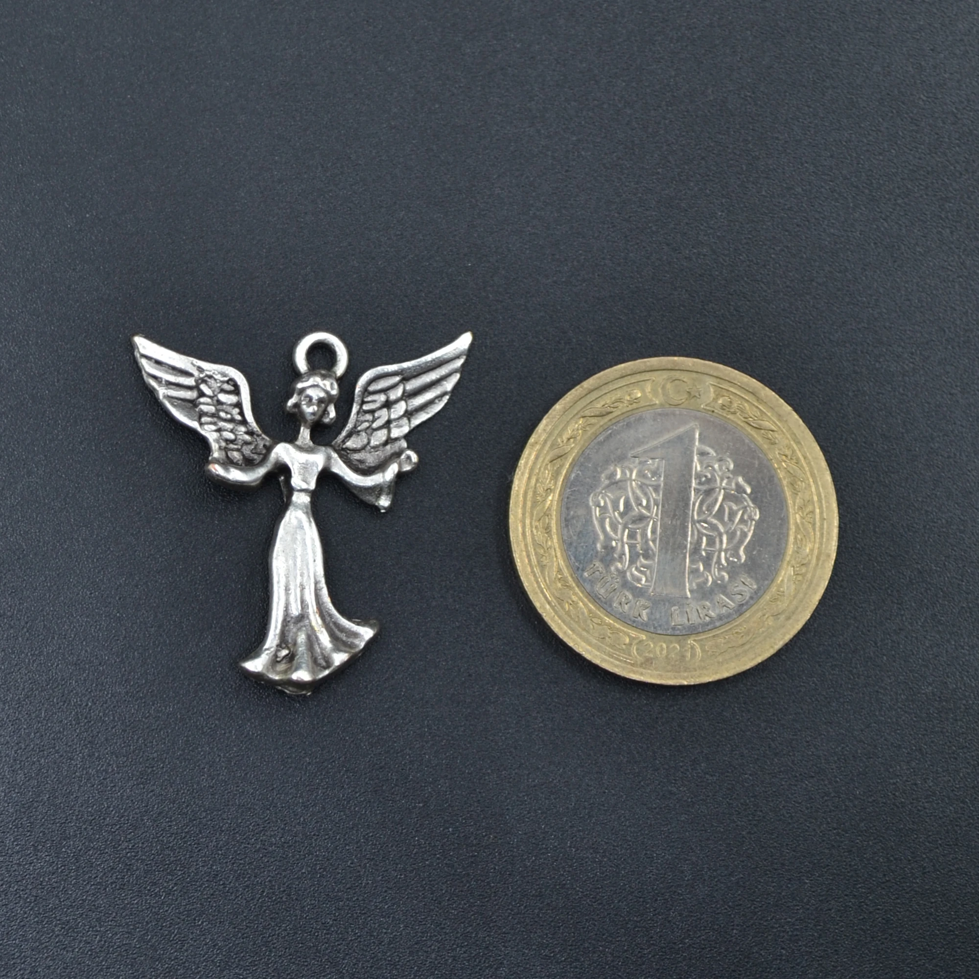 Minimal Kanatlı Melek Kolye - Gümüş ( Silver ) Renk - 60 cm Düz Ezme Zincir Kolye