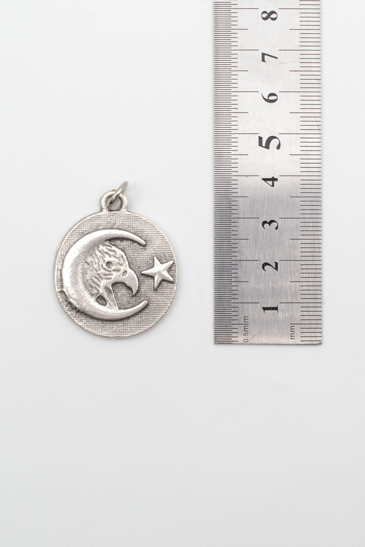 Ay Yıldız ve Kartal Figürlü Kolye - Gümüş ( Silver ) Renk - 60 cm Örme Zincir Kolye