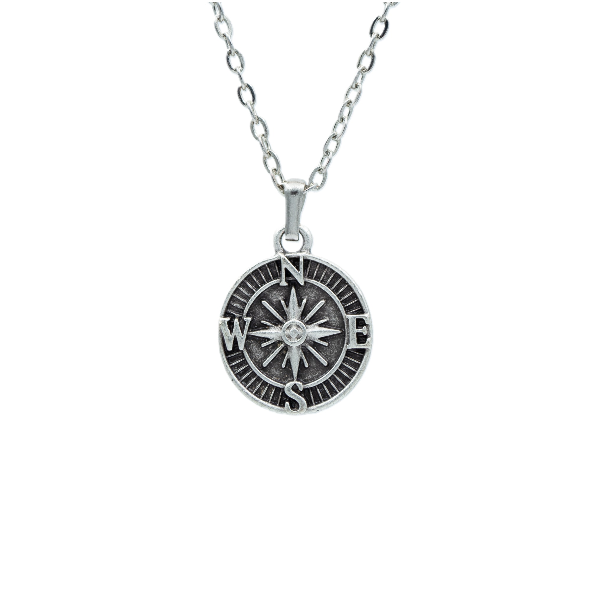 Minimal Pusula Kolye - Gümüş ( Silver ) Renk - 60 cm Düz Ezme Zincir Kolye