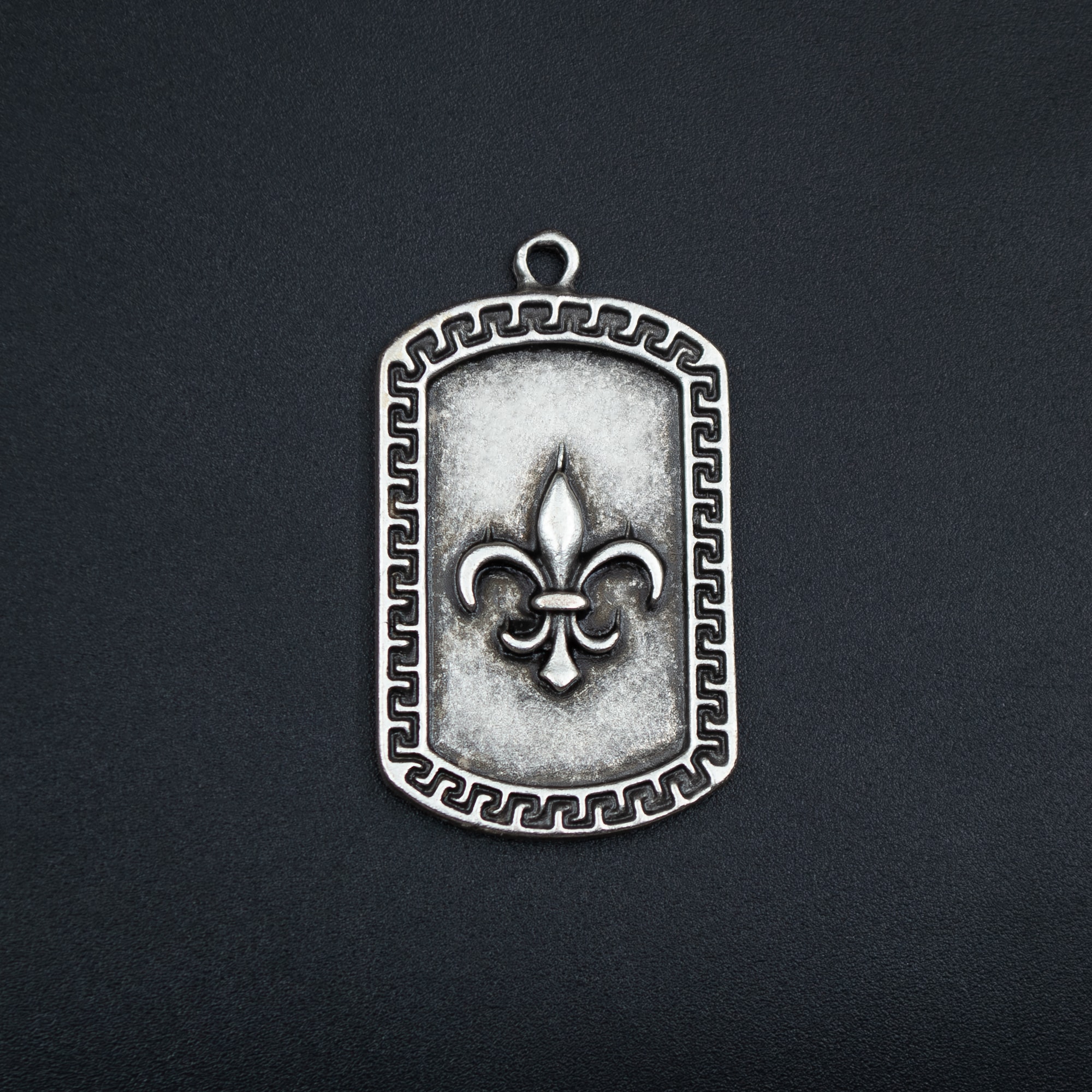 Fleur-de-lis Zambak Künye Kolye - Gümüş ( Silver ) Renk - 60 cm Deri İp Kolye