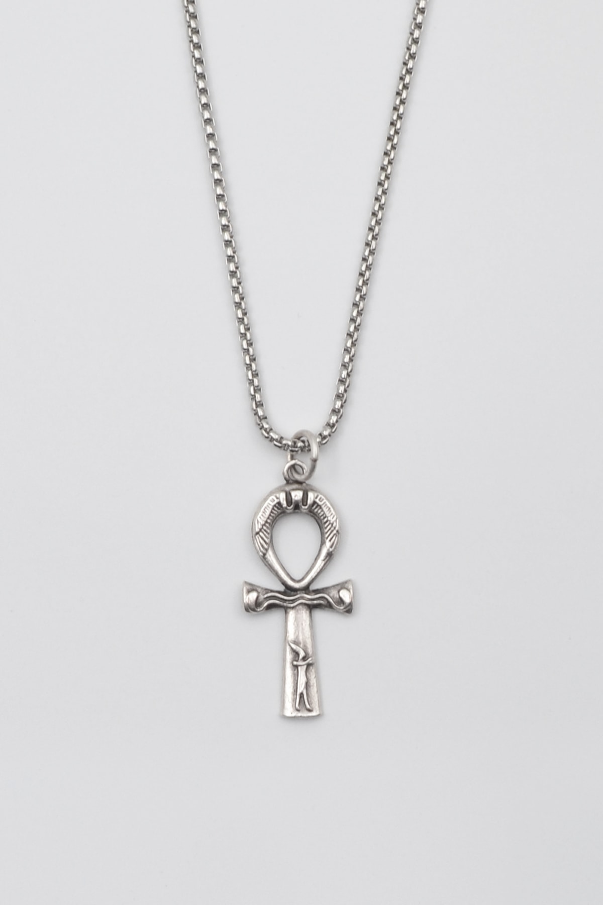 Ankh Yaşam Sembolü Kolye - Gümüş ( Silver ) Renk - 60 cm Örme Zincir Kolye