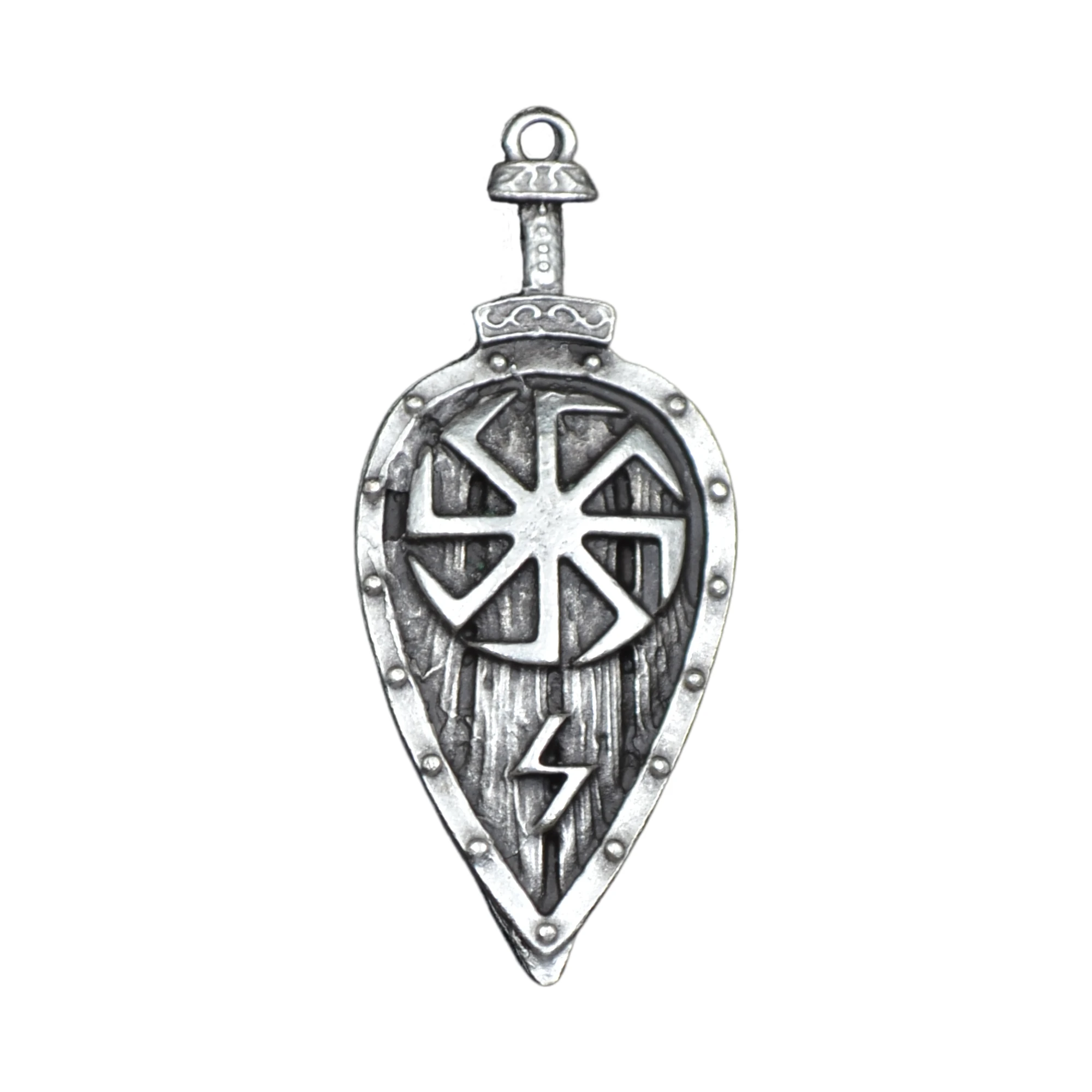 Viking Kolovrat Kalkan Kolye Ucu - Gümüş ( Silver ) Renk