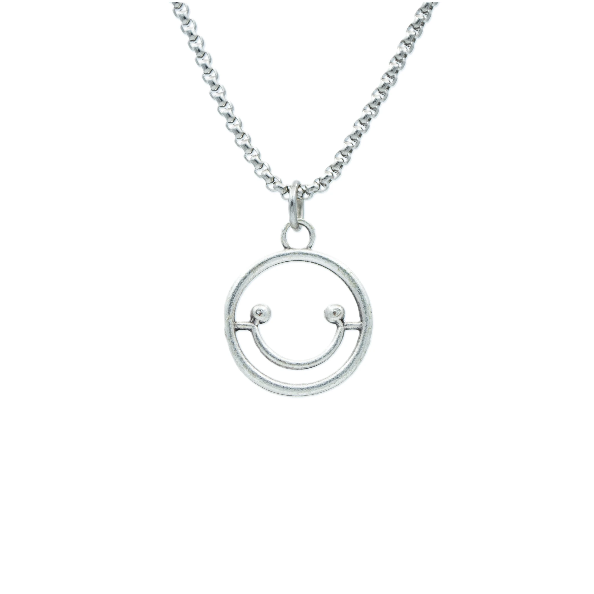 Minimal Gülen Surat - Smile Kolye - Gümüş ( Silver ) Renk - 60 cm Örme Zincir Kolye