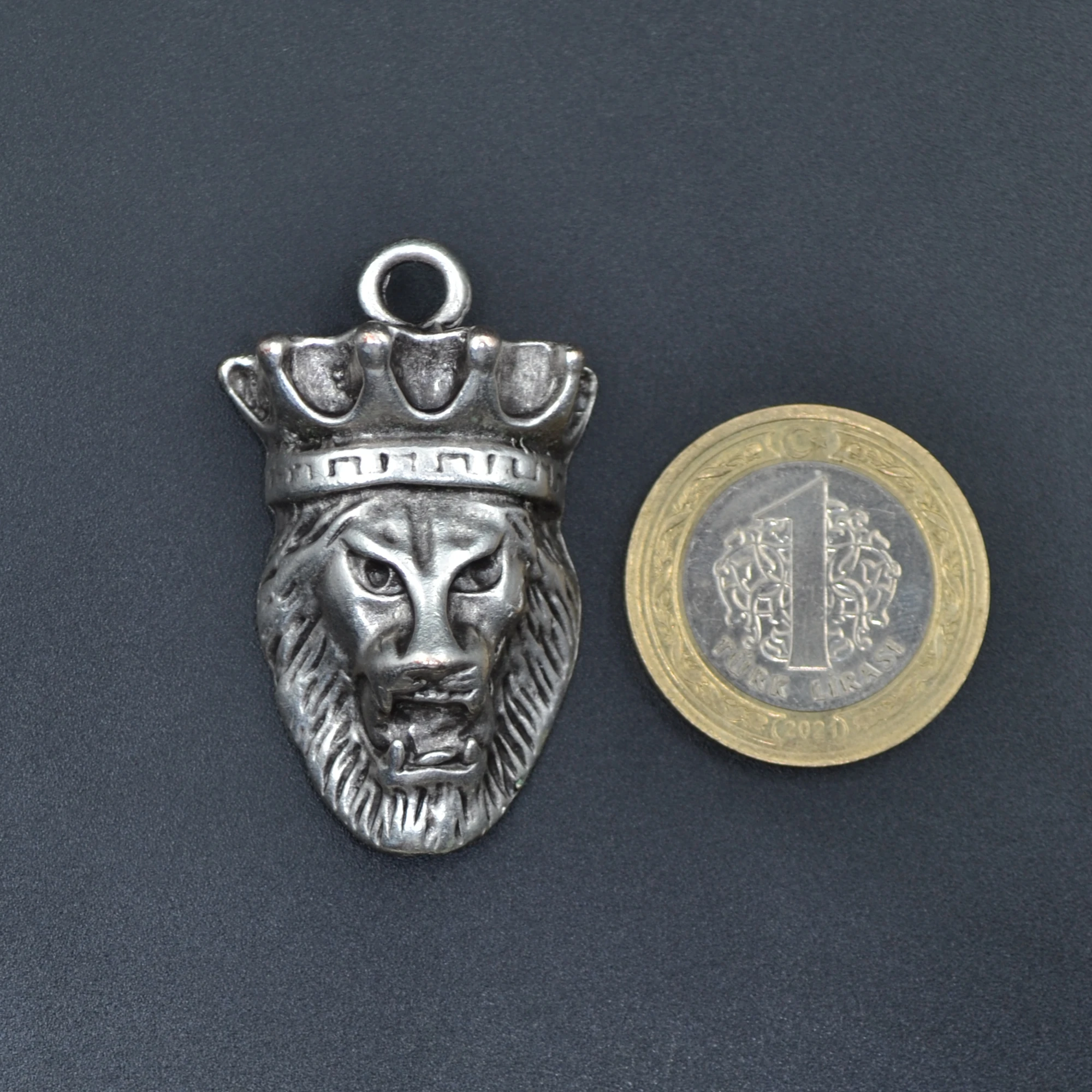 Aslan Kral Kolye - Gümüş ( Silver ) Renk - 60 cm Örme Zincir Kolye