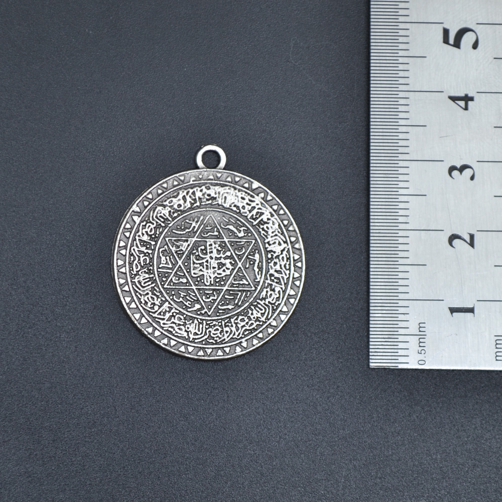 Hz Süleyman Tılsım Mührü Kolye - Gümüş ( Silver ) Renk - 60 cm Deri İp Kolye