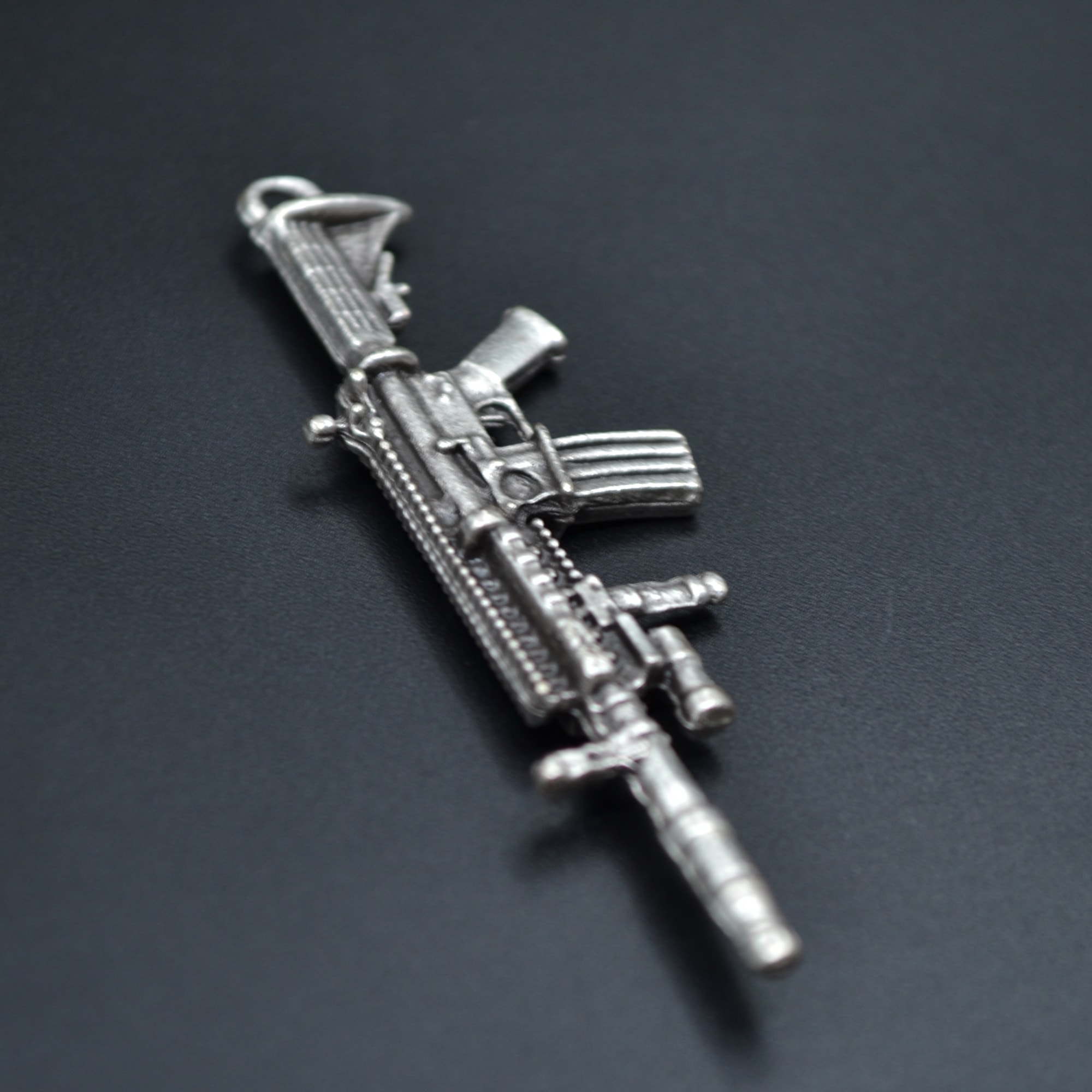 M4 Silah Kolye - Gümüş ( Silver ) Renk - 60 cm Düz Ezme Zincir Kolye