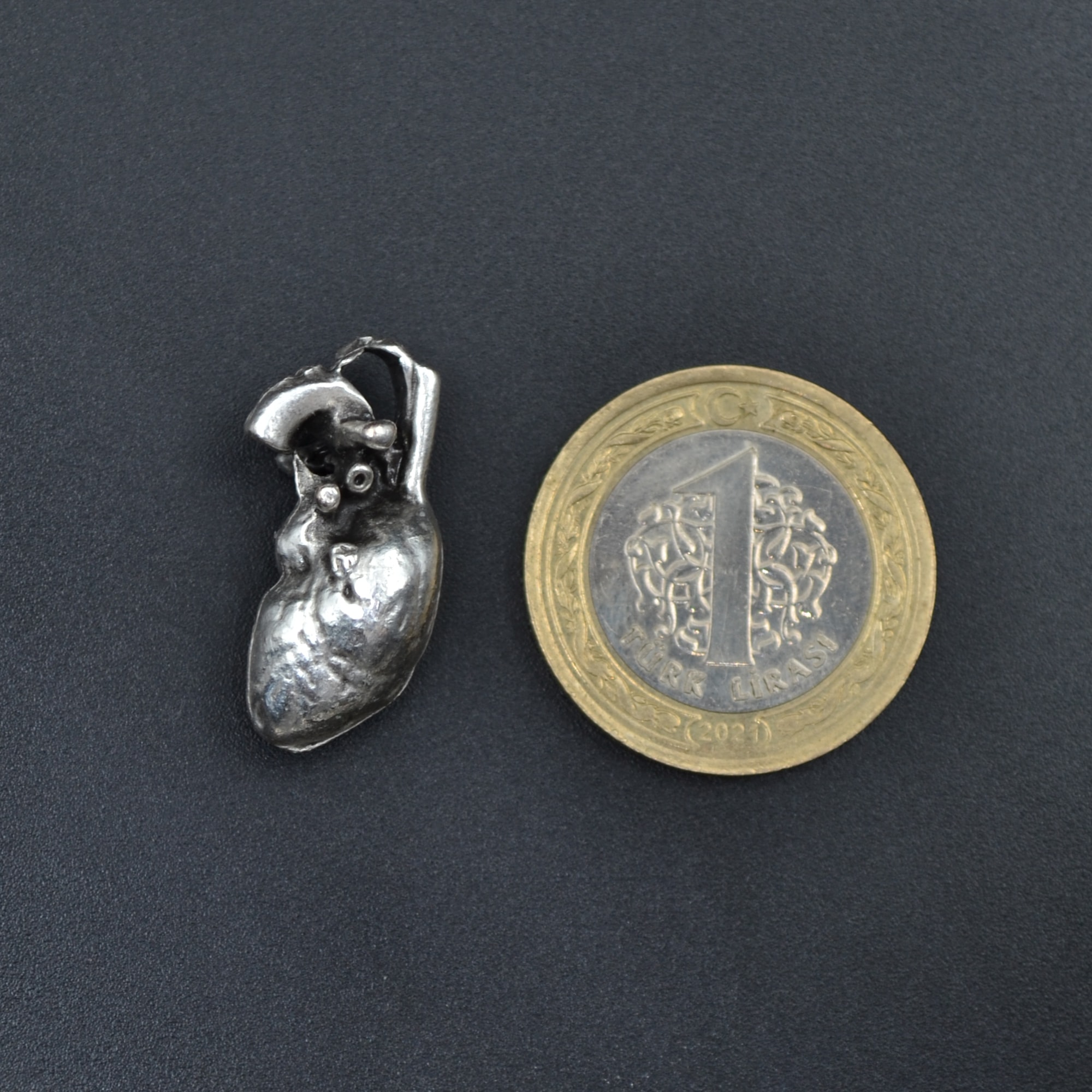 Kalp Kolye - Gümüş ( Silver ) Renk - 60 cm Örme Zincir Kolye